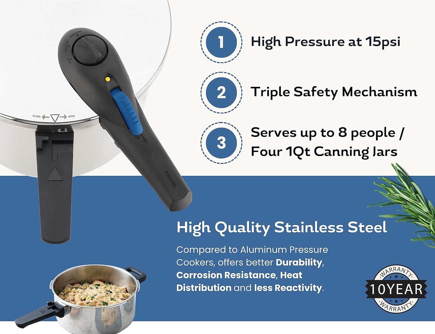 Zpot 10 Quart 15-PSI Pressure Cooker And Canner - Polished Stainless Steel (ZCWSP03)