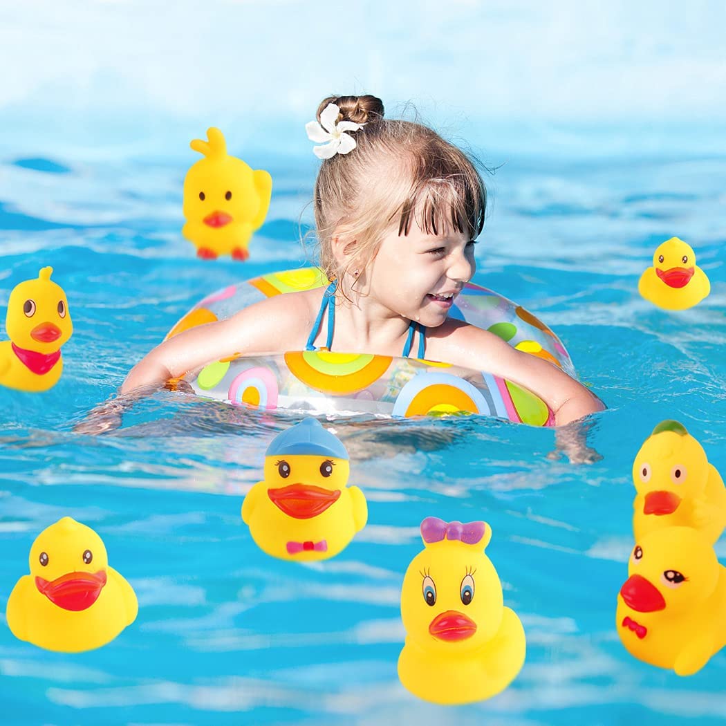 umbresen Yellow Rubber Ducks Preschool Bath Toys Bathtub Duckies Gift for Baby Shower Infants Toddlers Car Pool Float Halloween Adults Party Favors Carnival Decorations (Small Assorted 2.2''-12pcs)