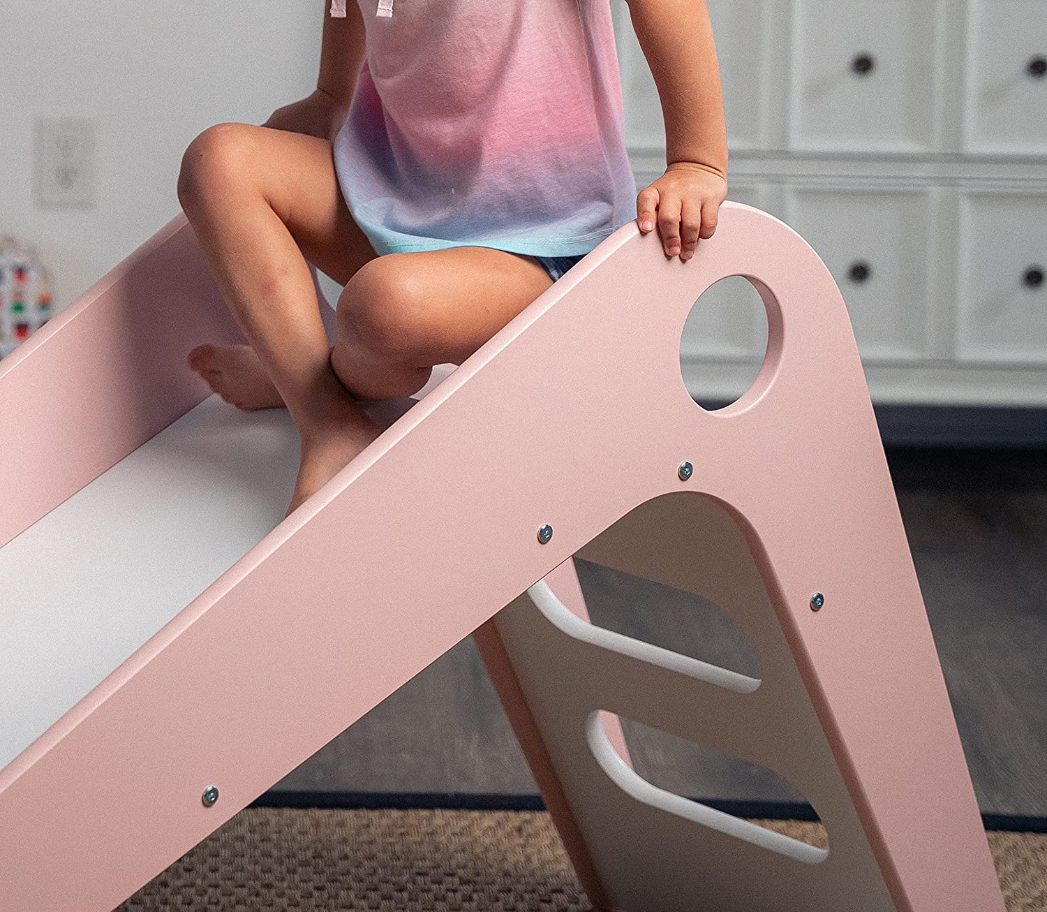 Avenlur Toddler Playground Wooden Indoor Slide for Kids - Transform Any Living Space Into The Perfect Playroom or Gym. Climbing Wood Slide for Babies, Toddlers, and Children Ages 18mo - 4 Years (Pink)