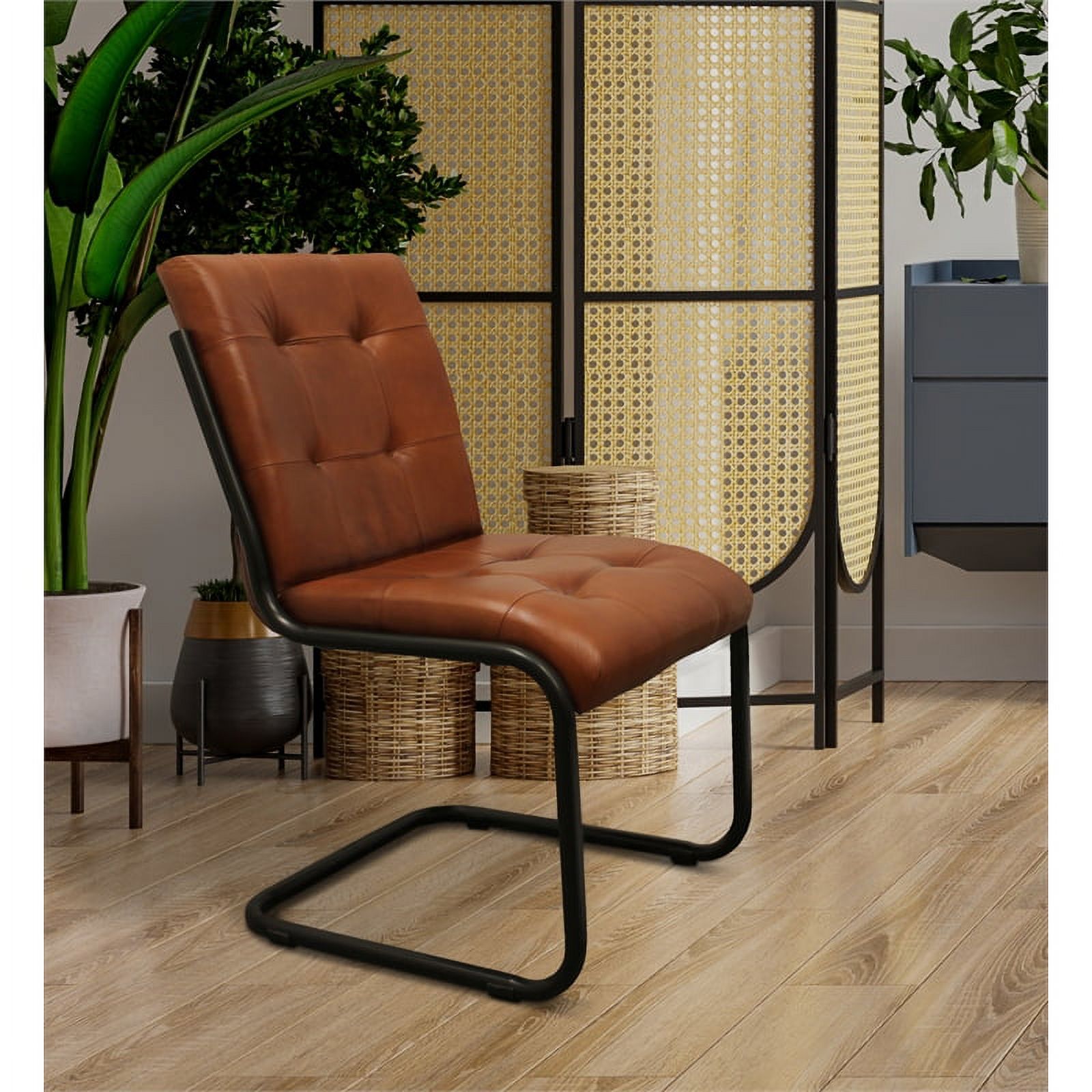 Clan Leather Upholstered Side Chair with Cast Iron Frame in Mahogany