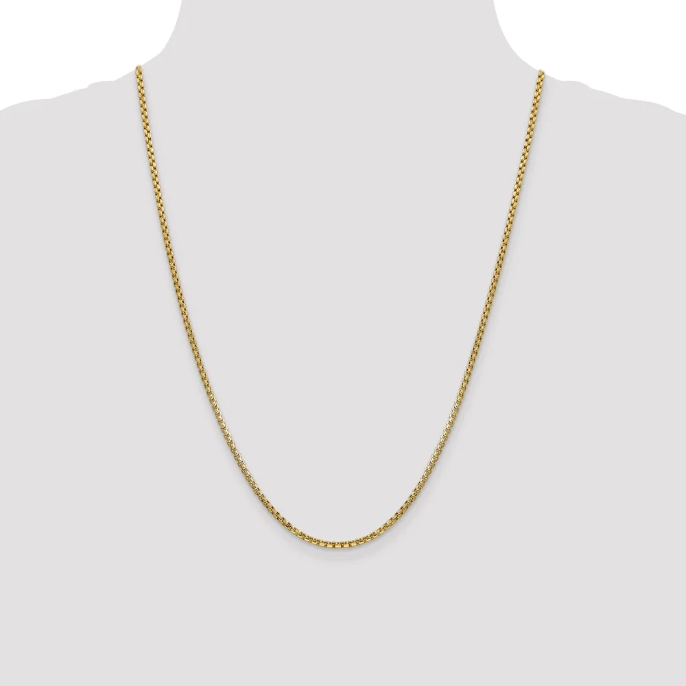 Real 14kt Yellow Gold 2.45mm Semi-Solid Round Box Chain; 24 inch; Lobster Clasp; for Adults and Teens; for Women and Men