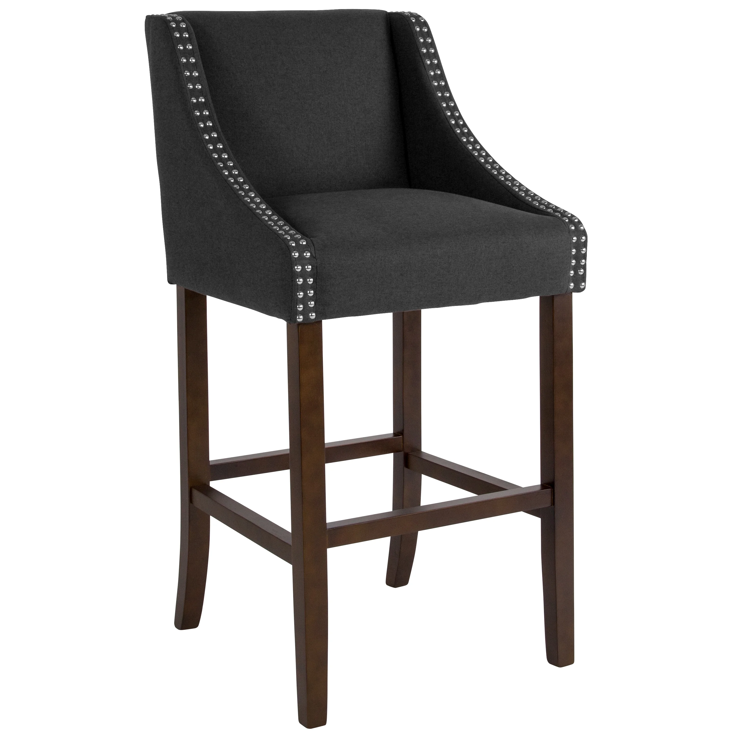 Merrick Lane 30 Inch Bar Height Stool with Nailhead Trim in Charcoal Fabric