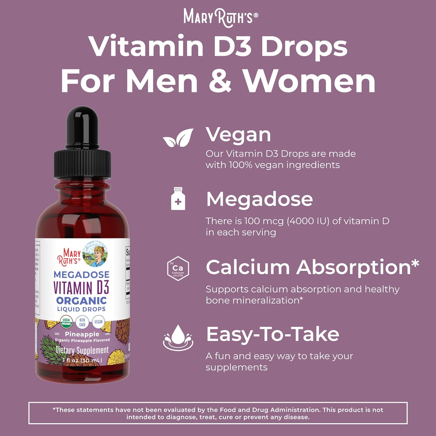 MaryRuth Organics | Vitamin D3 Organic Liquid Drops | Immune Support & Strong Bones | Adults & Kids | 30 mL