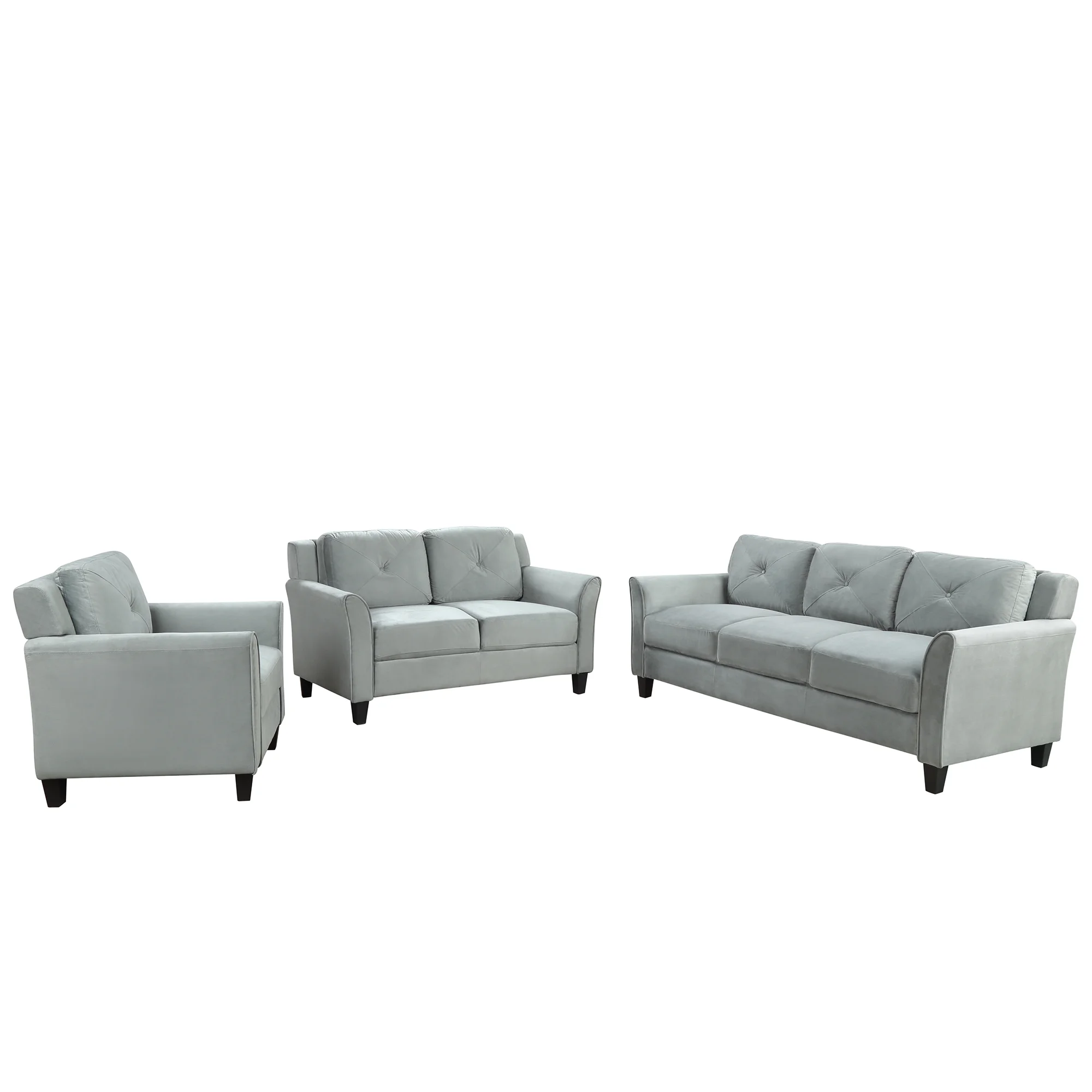 Artlia Button Tufted 3 Piece Chair Loveseat Sofa Set