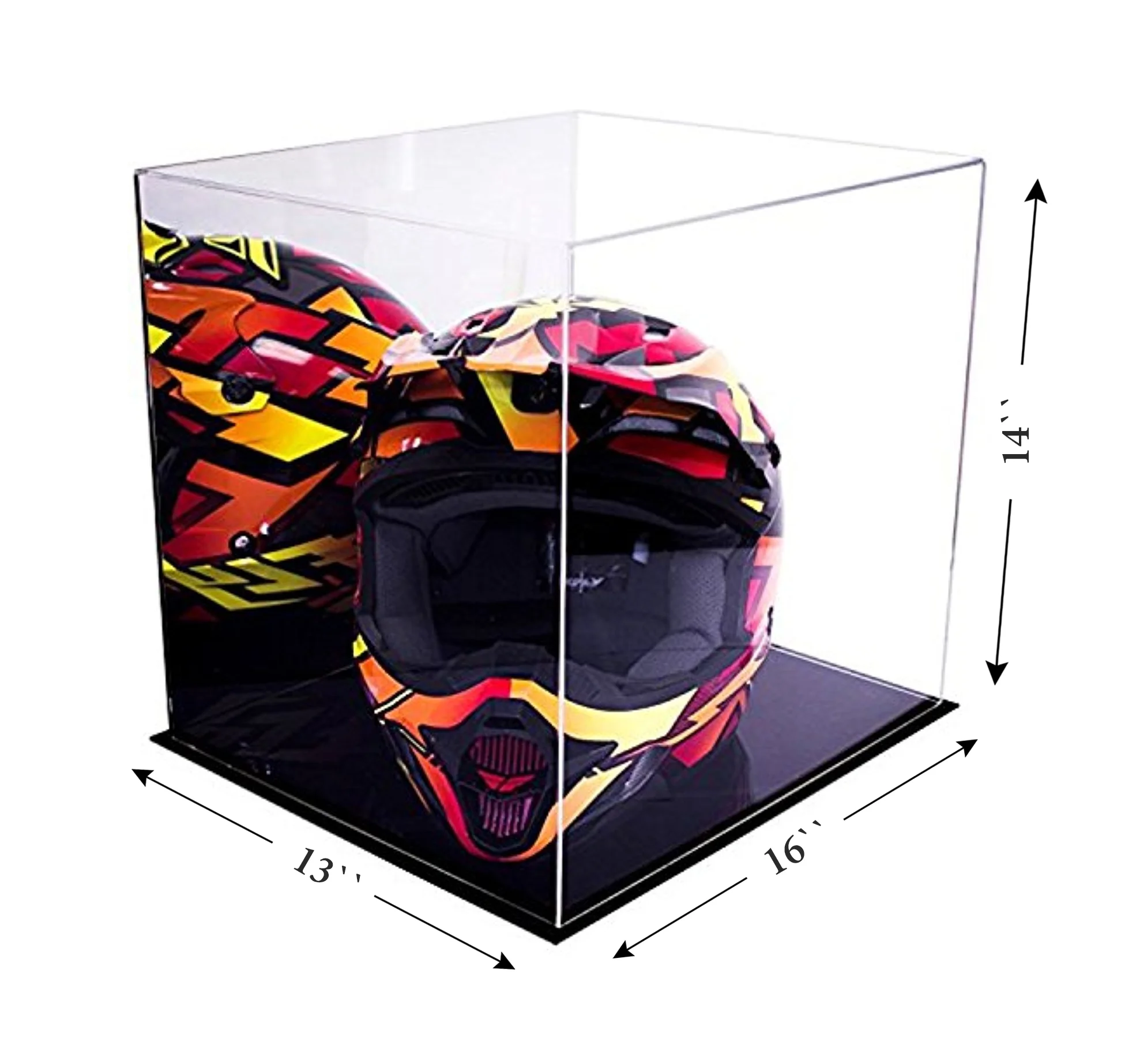 Acrylic Motorcycle Motocross or Nascar Racing Helmet Display Case with Mirror and Black Base (V61)