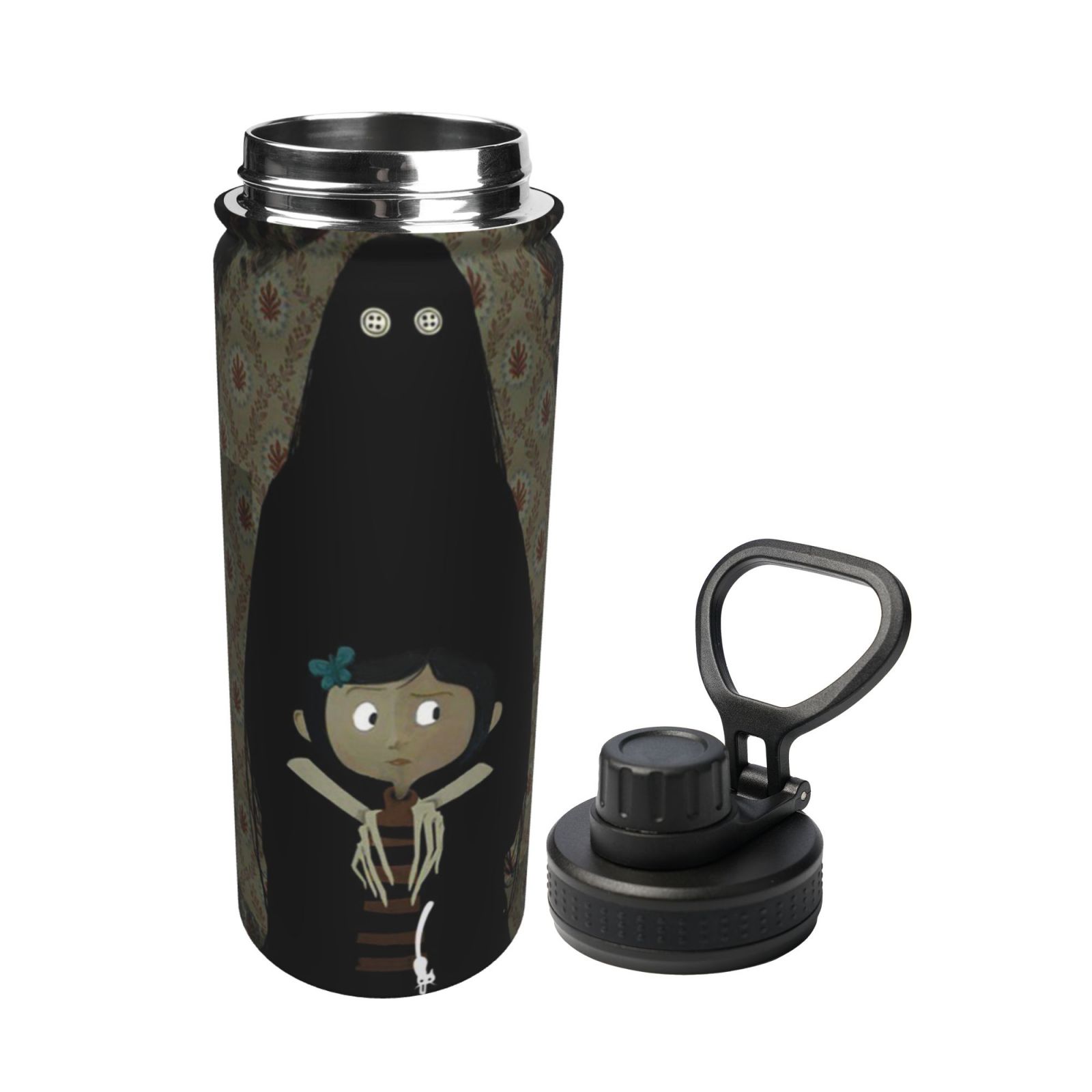 Coraline Horror Unisex Sports Insulated Water Bottles Kettle Stainless Steel Portable Cup 18OZ For School Travel Gym Running