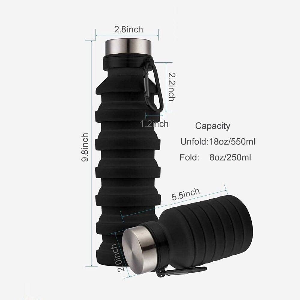 550ML Collapsible Water Bottle Portable Silicone Reuseable Leak Proof Outdoor Camping Foldable Sport Water Bottles BPA Free
