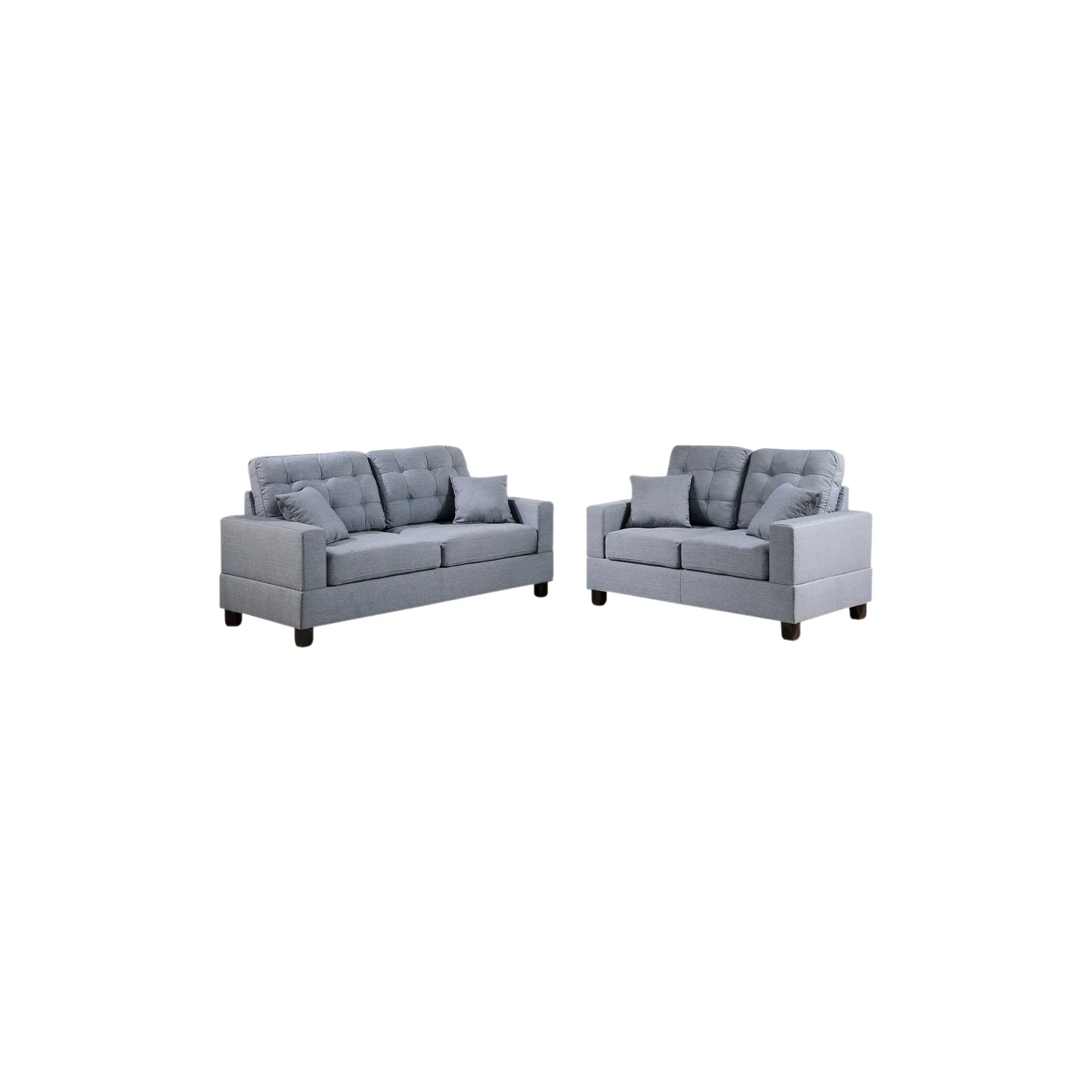 Gracious 2 Pieces Sofa Set With Pillows In Gray