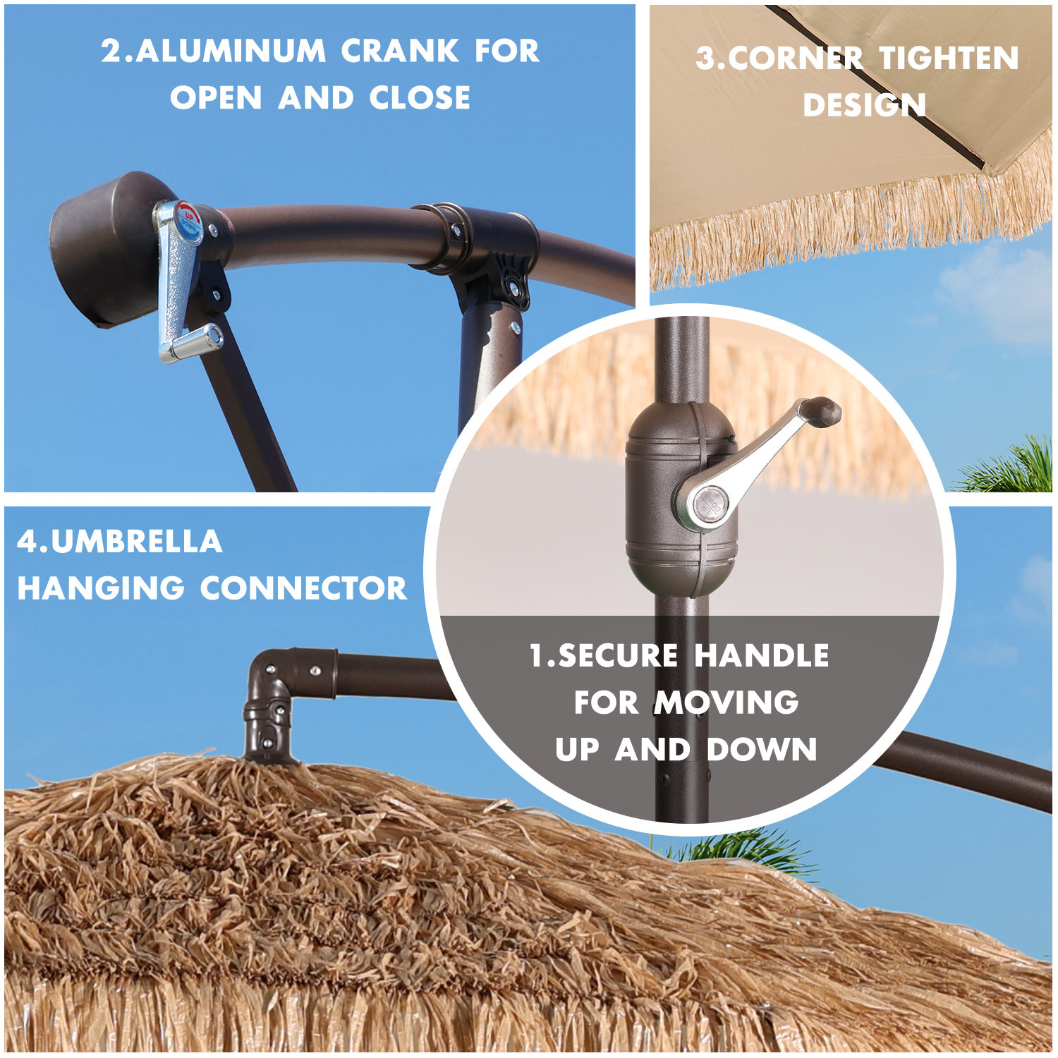 Aoodor Grand patio 9 FT Thatch Tiki Umbrella(No Base)