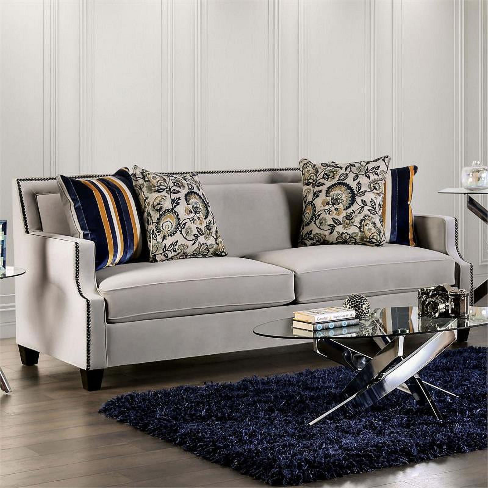 Furniture of America Brier Transitional Fabric 2-Piece Sofa Set in Light Gray