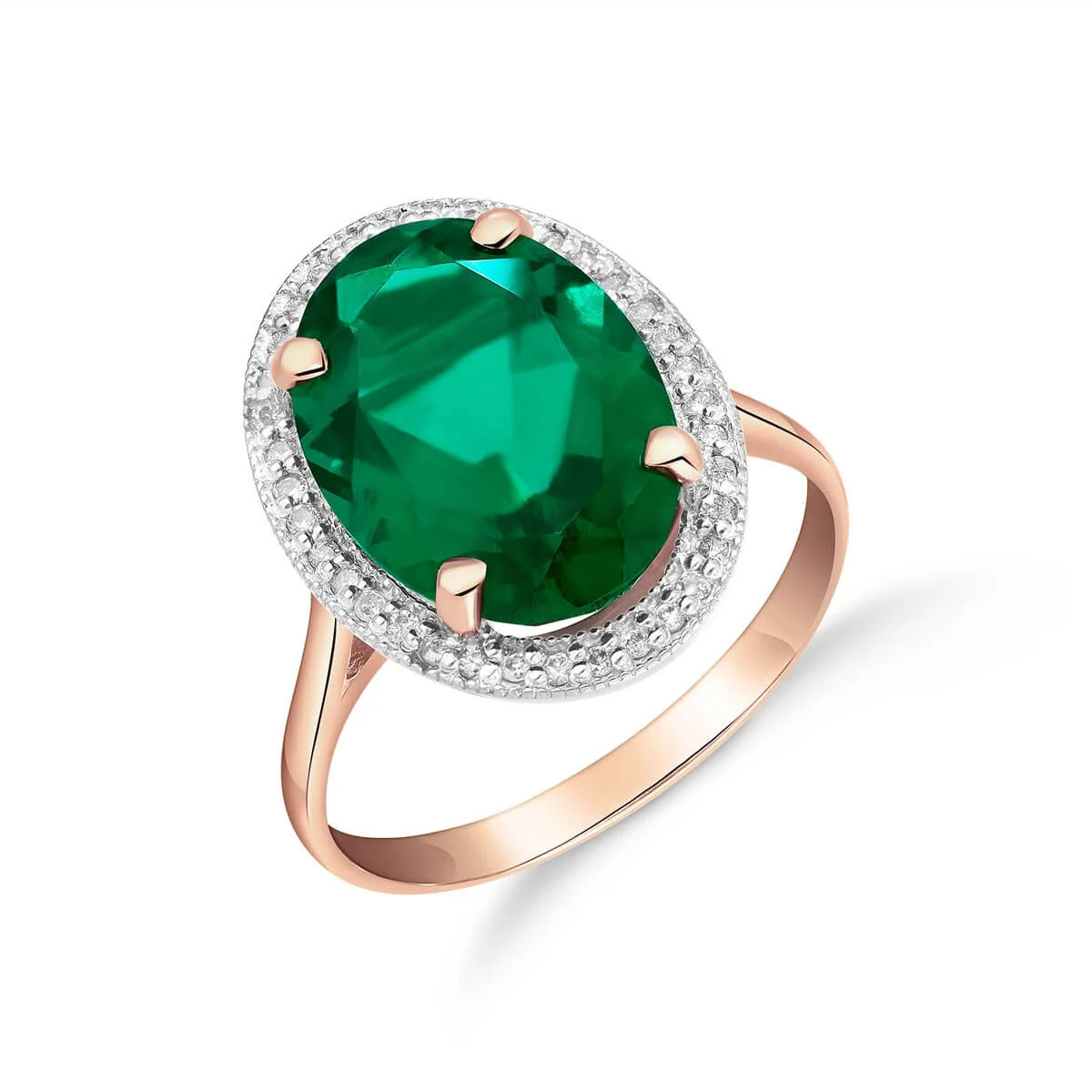 Galaxy Gold 4.68 Carat Total Weight 14K Solid Rose Gold Emerald with Natural Diamonds Halo Ring Brilliant Oval Shape Cut Round Diamonds Anniversary Engagement Ring (10.5)
