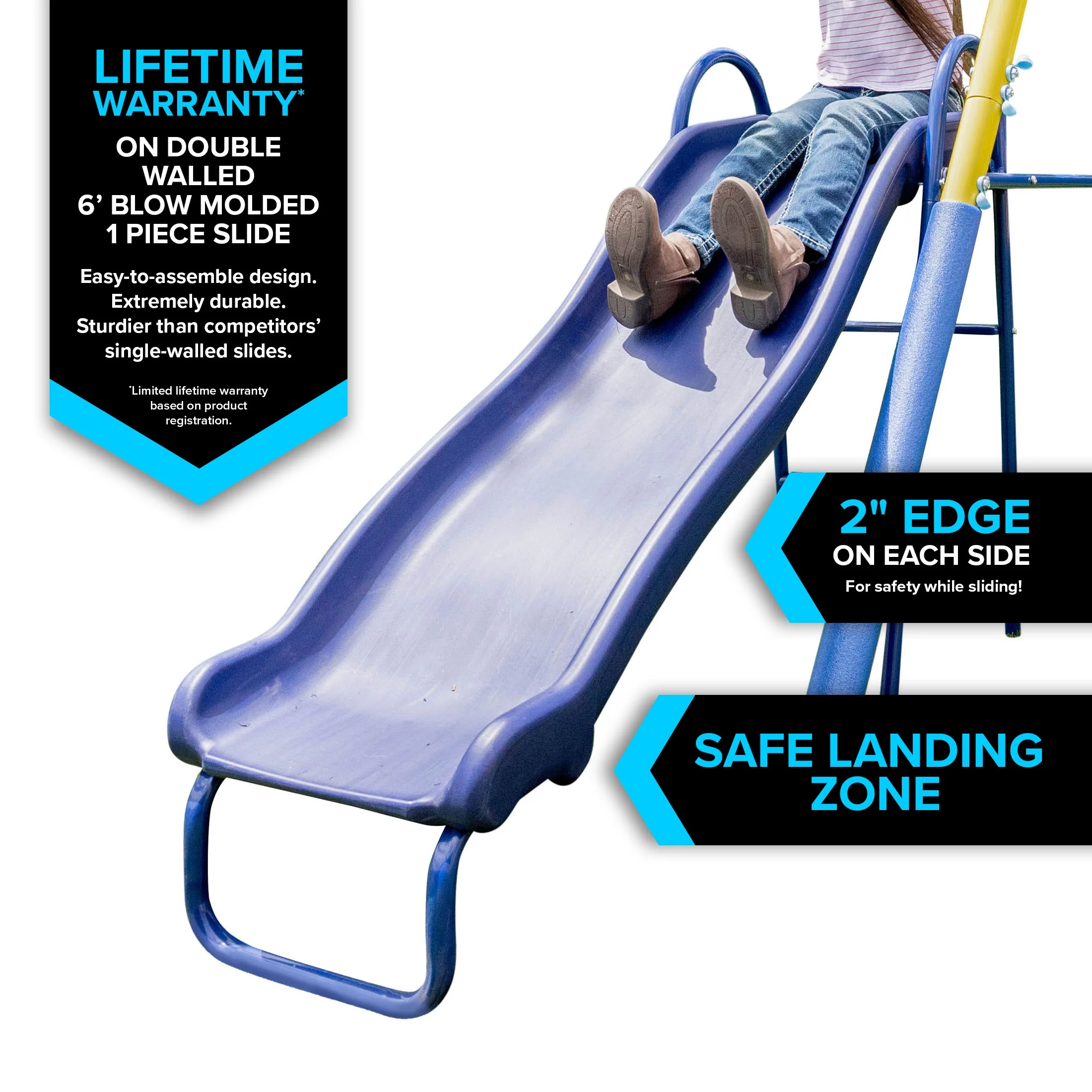 Sportspower Outdoor Super First Metal Swing Set with Trapeze, Teeter-Totter, and 6' Double Wall Slide with Lifetime Warranty