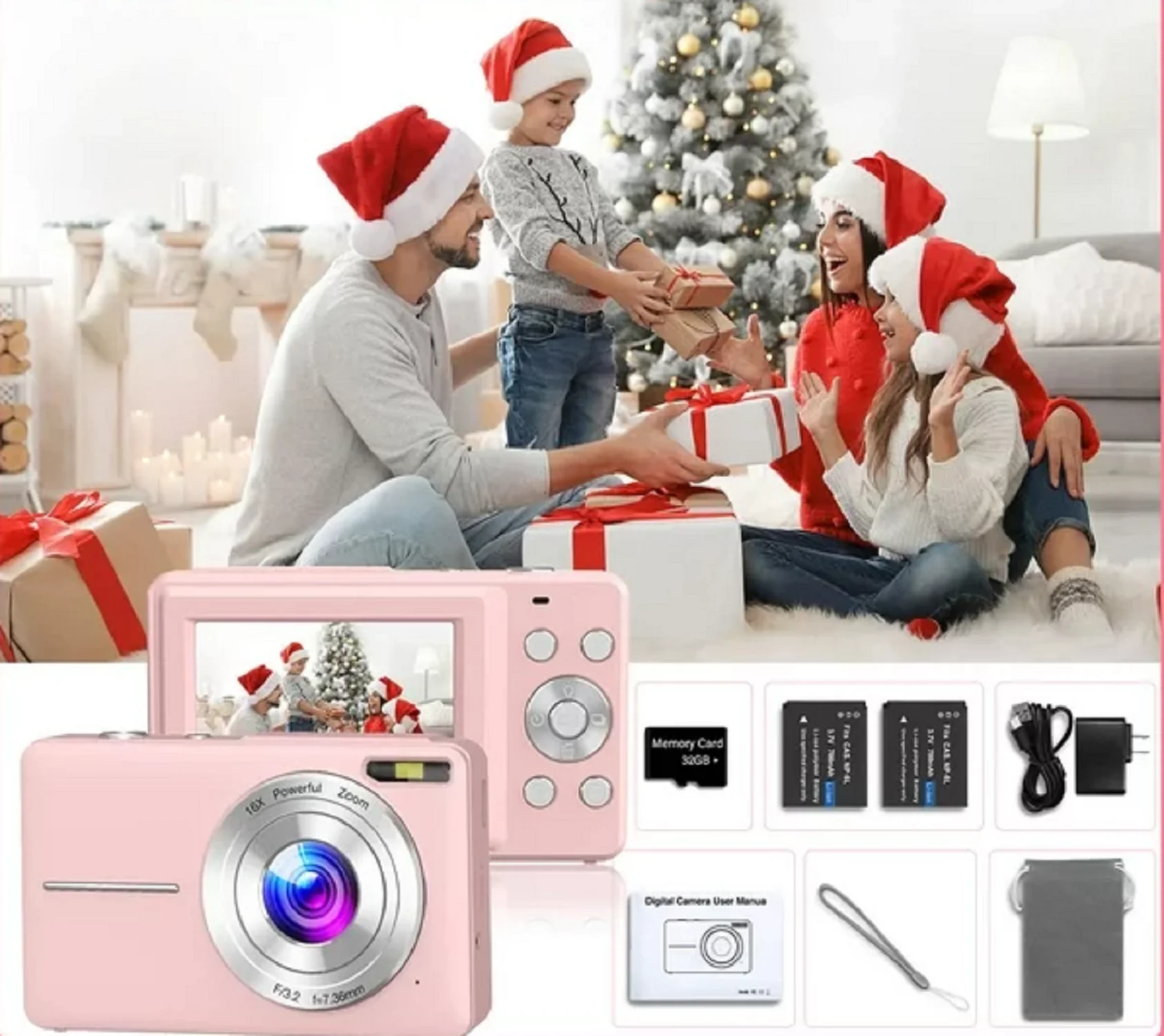 ACTITOP camera 1080P 44MP 16x Digital Zoom Kids Digital Camera, Pink