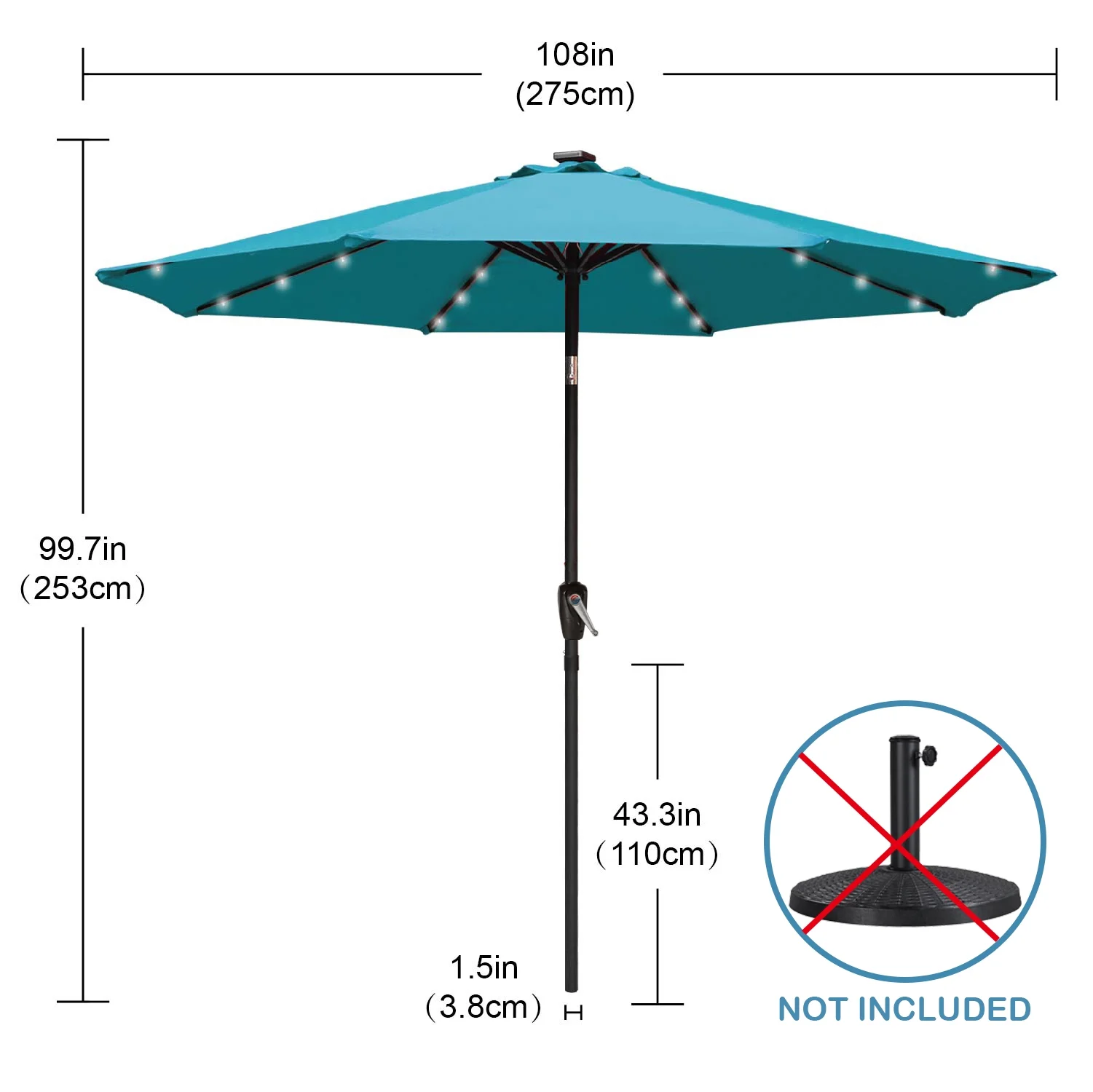 ABCCANOPY 9ft Patio Solar Umbrella LED Outdoor Umbrella with Tilt and Crank, Turquoise