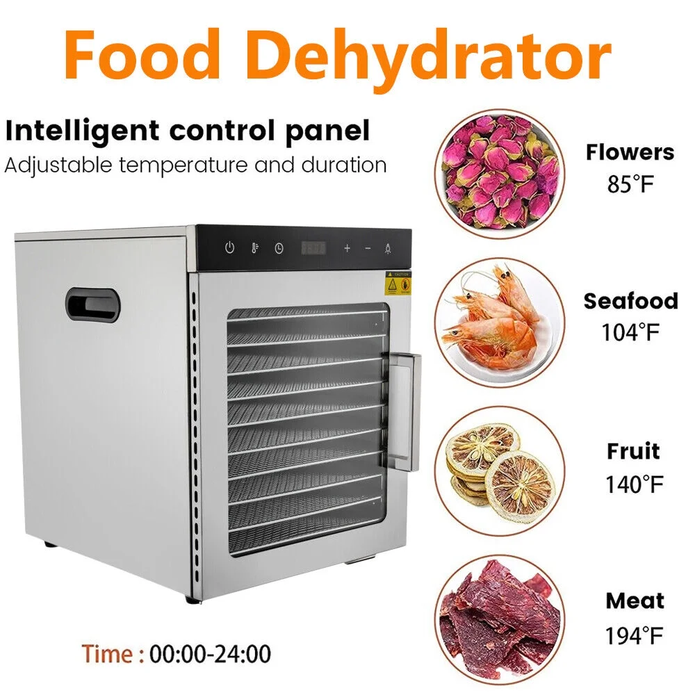 DENSET 10Trays Food Dehydrator Machine 800W Commercial Fruit Jerky Beef Meat Dryer LCD.