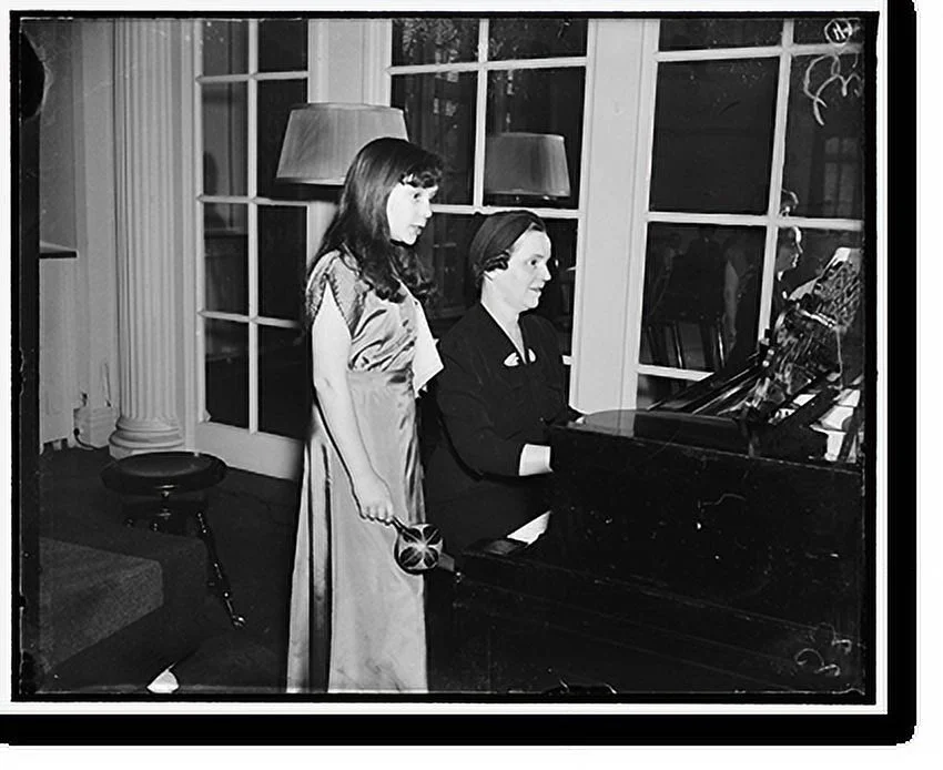 Historic Framed Print, Congressional children broadcast. Cong. Kids, NBC, 4/16/38 Temilita Maverick & Mrs. Maury Maverick, 17-7/8