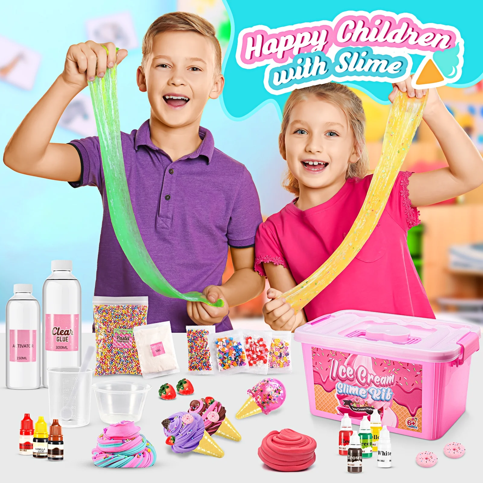 Slime Kits for Girls, Slime Making Kit 5 6 7 8 9 10 Years Old Girls Gifts, DIY Ice Cream Slime Kit Toys for Ages 6-8-12, Birthday Gifts for Girls Ages 6-12, Girls Easter Gifts for Kids