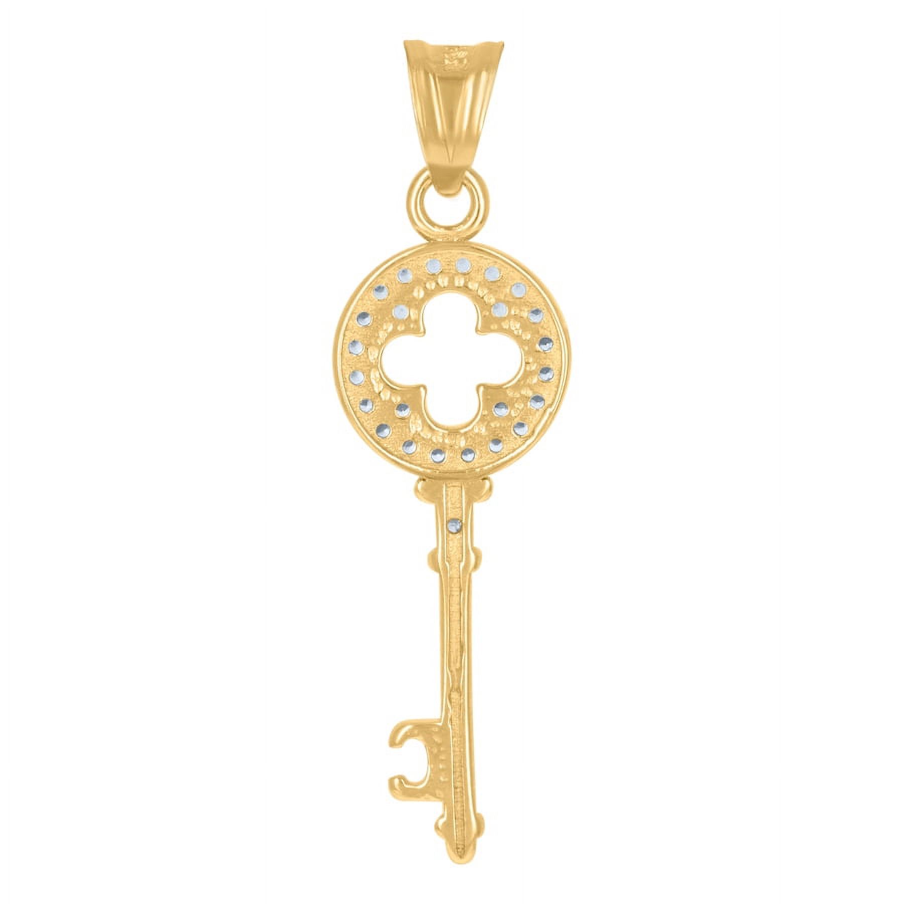 10k Two tone Gold Womens CZ Cubic Zirconia Simulated Diamond Key Charm Pendant Necklace Measures 34.7x10mm Wide Jewelry