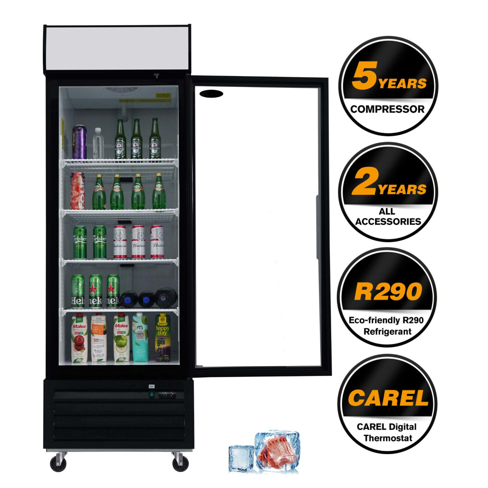 Commercial Reach-In Display Freezer Glass Door w LED Top 19.3 Cu.ft for Shops