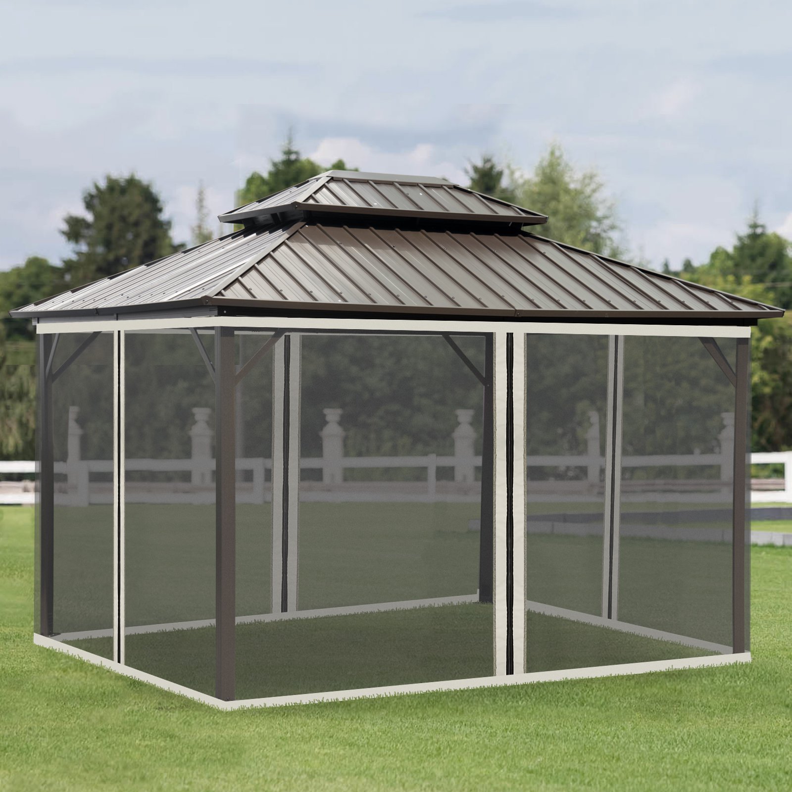 Replacement Mesh Mosquito Netting Screen Walls for 10' x 12' Patio Gazebo,4-panel Sidewalls with Zippers (Wall Only, Canopy Not Included)