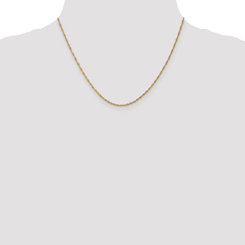Leslie's Real 14kt Yellow Gold 1.3mm Singapore Chain; 18 inch; Lobster Clasp; for Adults and Teens; for Women and Men