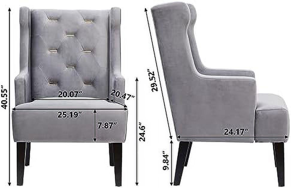 HOOMHIBIU Mid Century Modern Accent Chair  Velvet Tufted Metal Button Wingback Reading Chair Upholstered Comfy Lounge Chair Armchair for Living Room Bedroom(Grey)