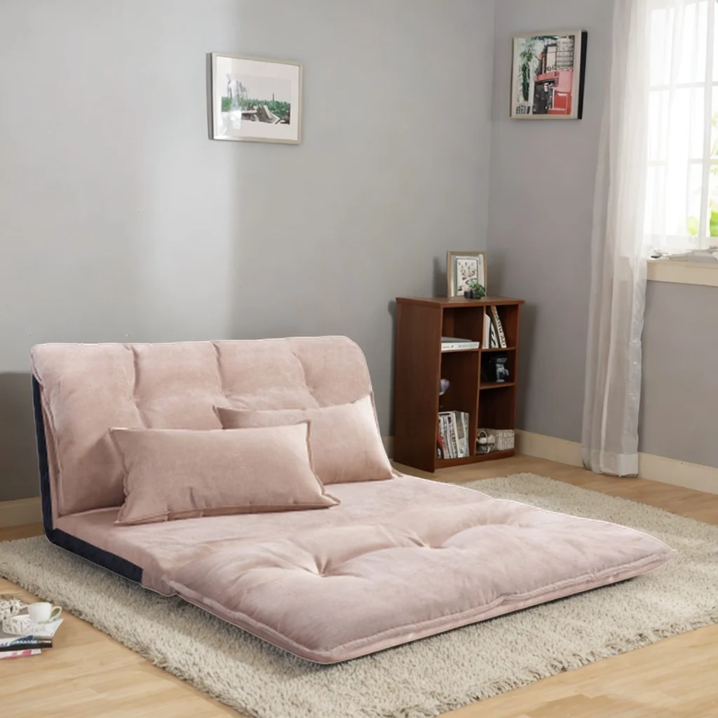 Lazy Sofa Adjustable Folding Futon Sofa Video Gaming Sofa with Two Pillows (Beige)