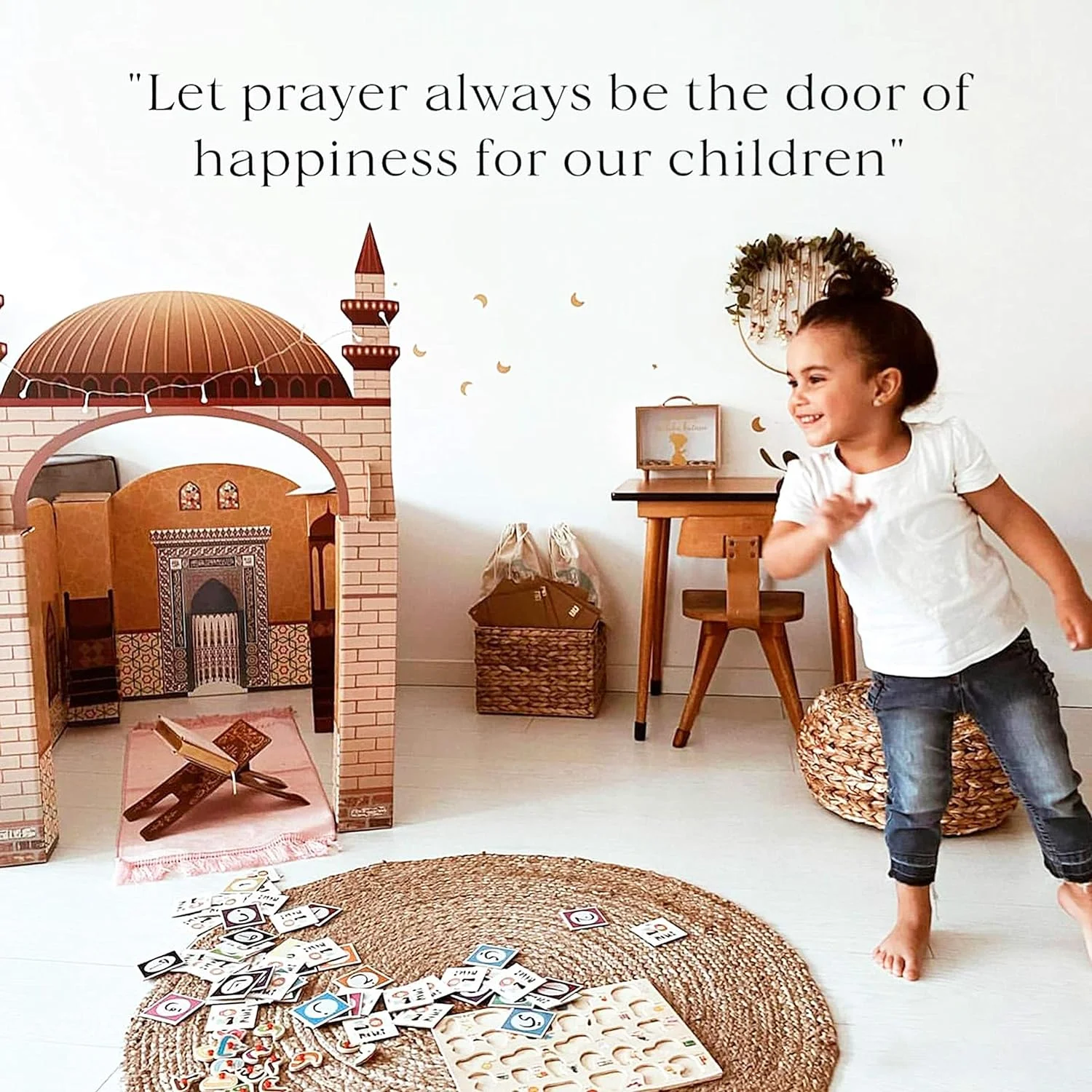 My Portable Cardboard Playhouse Masjid for Muslim Kids-Educational Interactive Toy for Learning Praying,Quran Book,Pray and Islam-Teach Salah with Prayer Mat/Rug/Carpet-Best Islamic Gift for Children