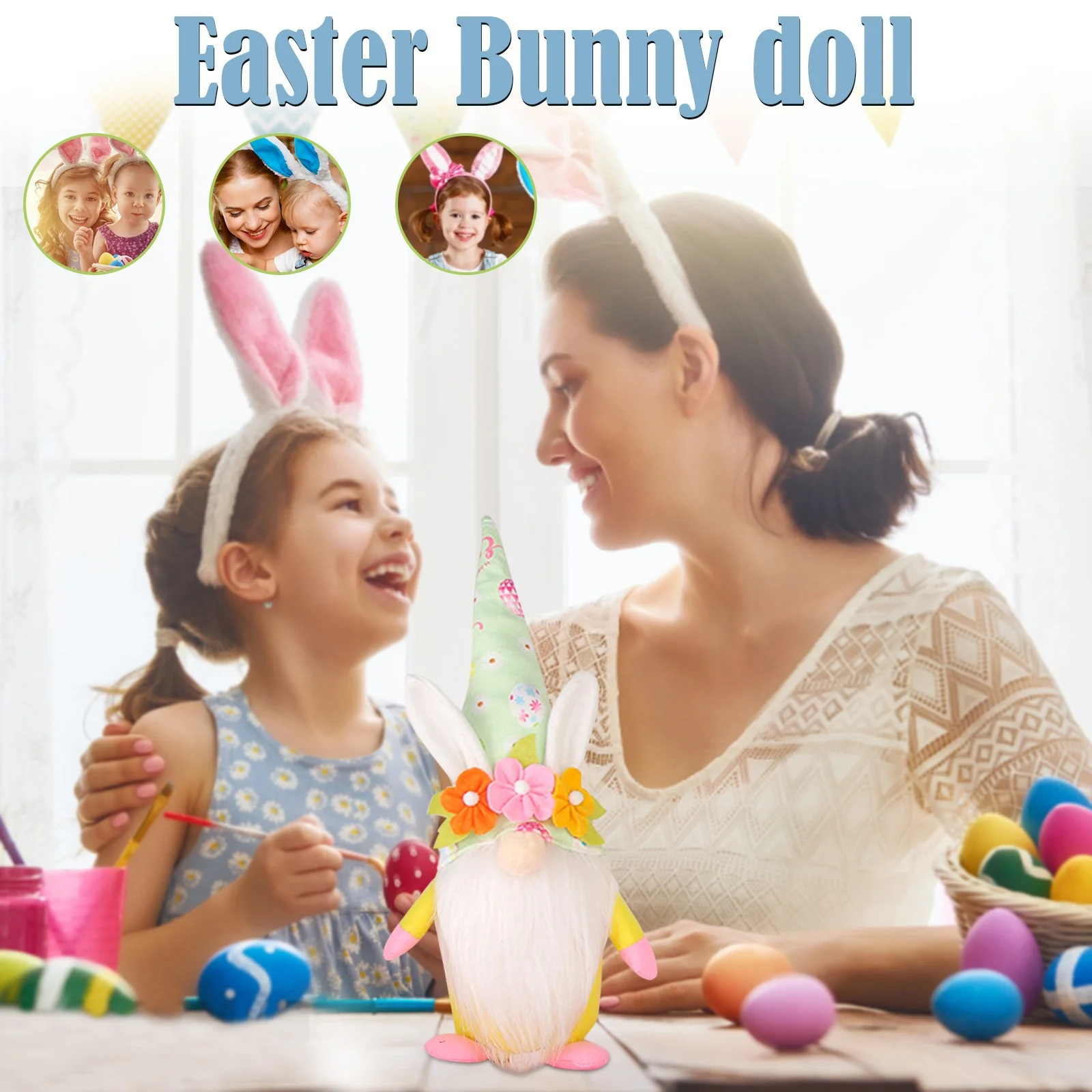 2PCS Easter Room Decor House Decoration Easter Faceless Dwarf Decoration Ornaments Rabbit Plush Doll Rudolph Doll Easter Decoration Doll