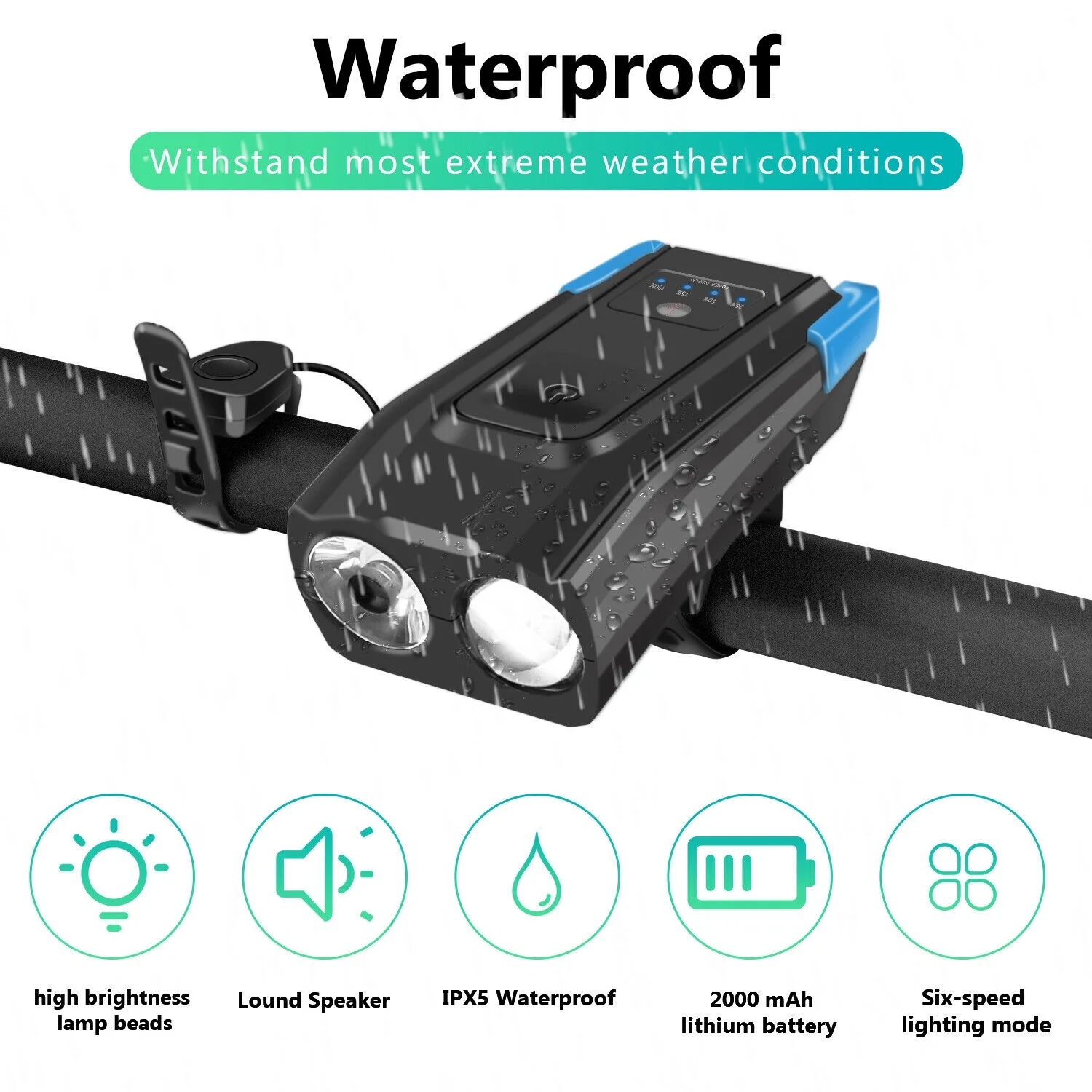 Bicycle Light Display MTB Mountain Road Bike Front Lamp Cycling Equipment(Black+Green)