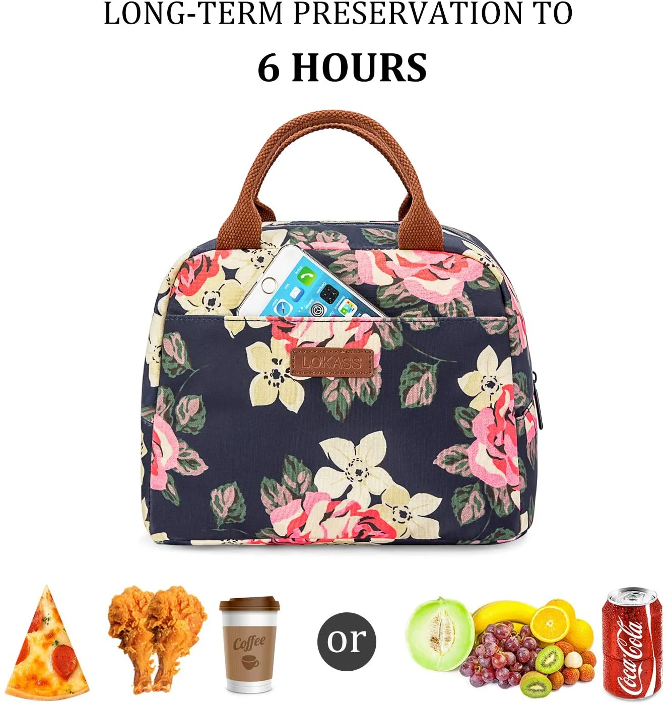 Insulated Lunch Bag Cooler Bag Women Thermal Lunch Box Water-resistant Tote Bag for Women/Picnic/Boating/Beach/Fishing/Work (Peony)