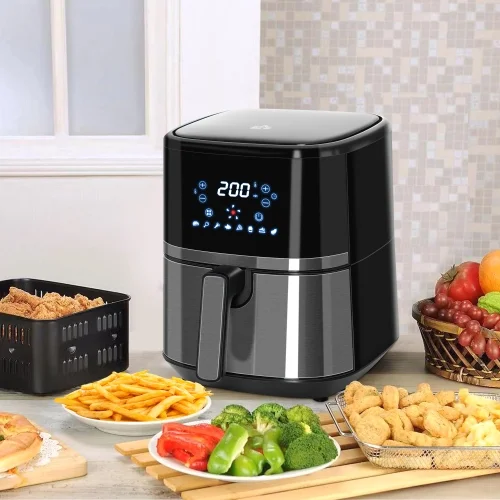 Air Fryer 4.7Qt, 4-in-1 Hot Oven with Air Fry, Roast, Broil, Crisp, Bake Function, with Digital Touchscreen and 60-Min Timer, 8 Preset and Nonstick Basket, BPA Free