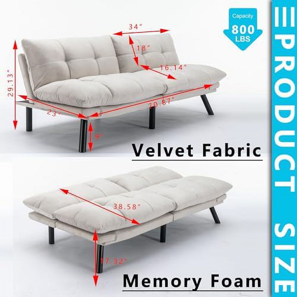 LLBIULife 70\u201C Modern Velvet Futon Couch Sleeper Convertible Sleeper Sofa Bed with Adjustable Backrests and Folding Armrest for Living Room Bedroom Office Apartment Split Back Mattres