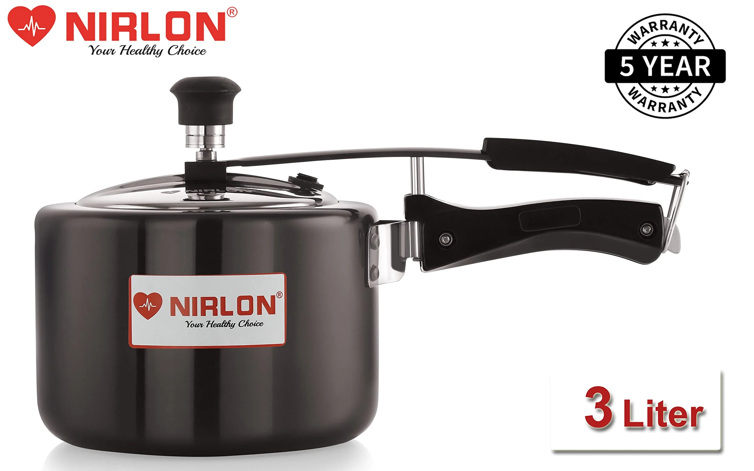 Nirlon Induction And Gas Compatible Hard Anodised Inner Lid Aluminium Pressure Cooker, 3 Litre, Black