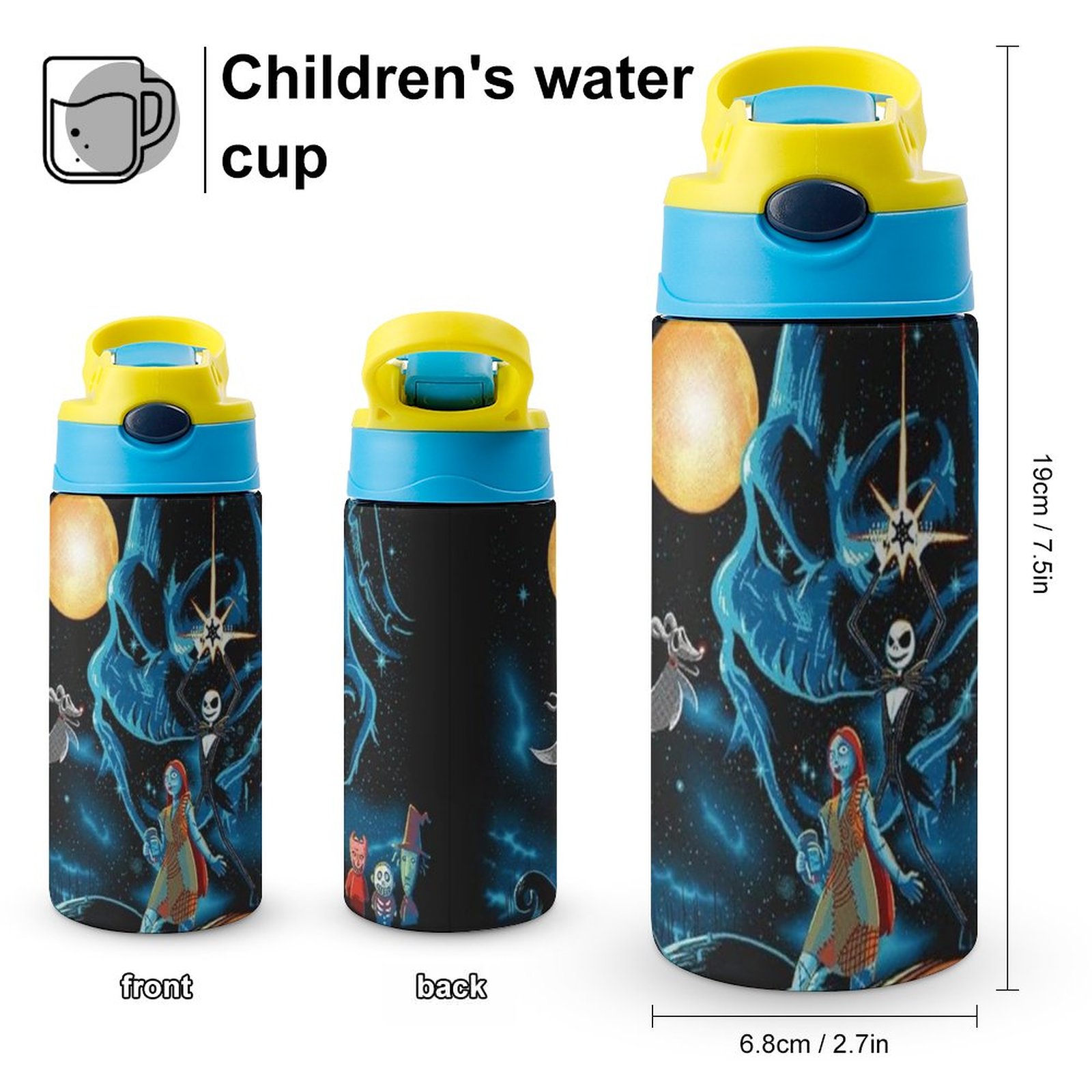 The Nightmare Before Christmas Kid's Insulated Water Bottle With Straw Vacuum Stainless Steel Cup Leak-Proof Children Toddler Thermoses