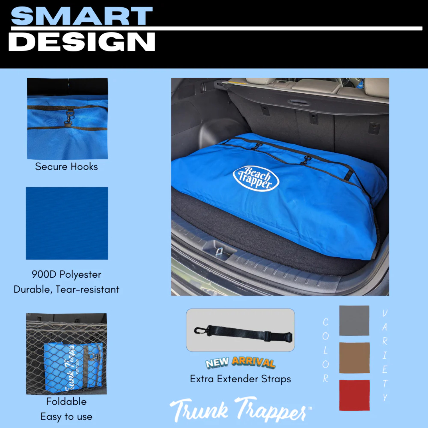Vehicle Trunk Storage Bag, Beach Trunk Organizer, Beach Blue