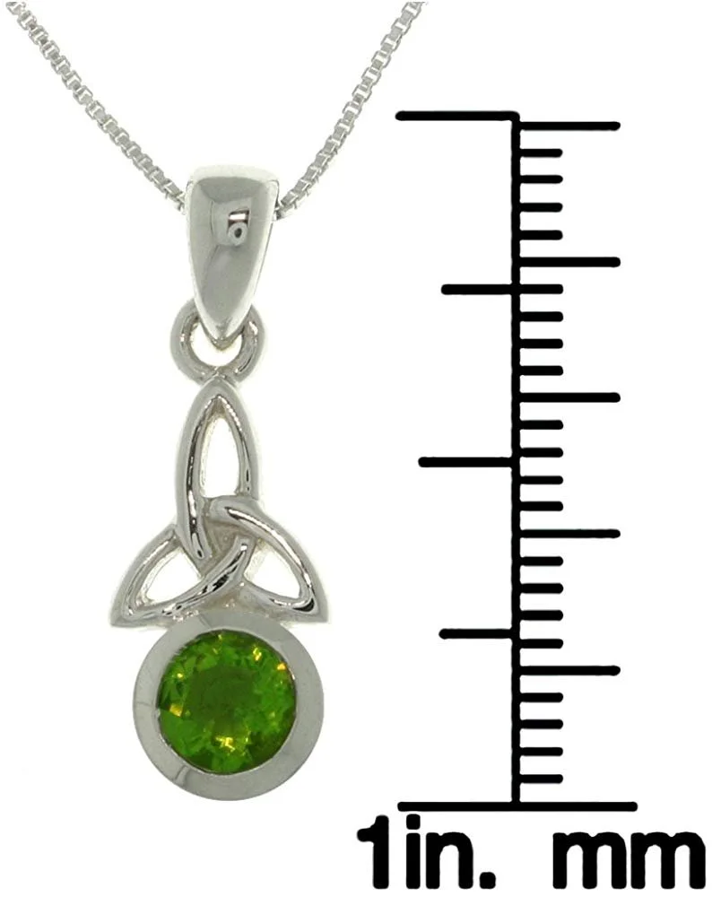 Sterling Silver Celtic Birthstone Necklace - August - Synthetic Peridot