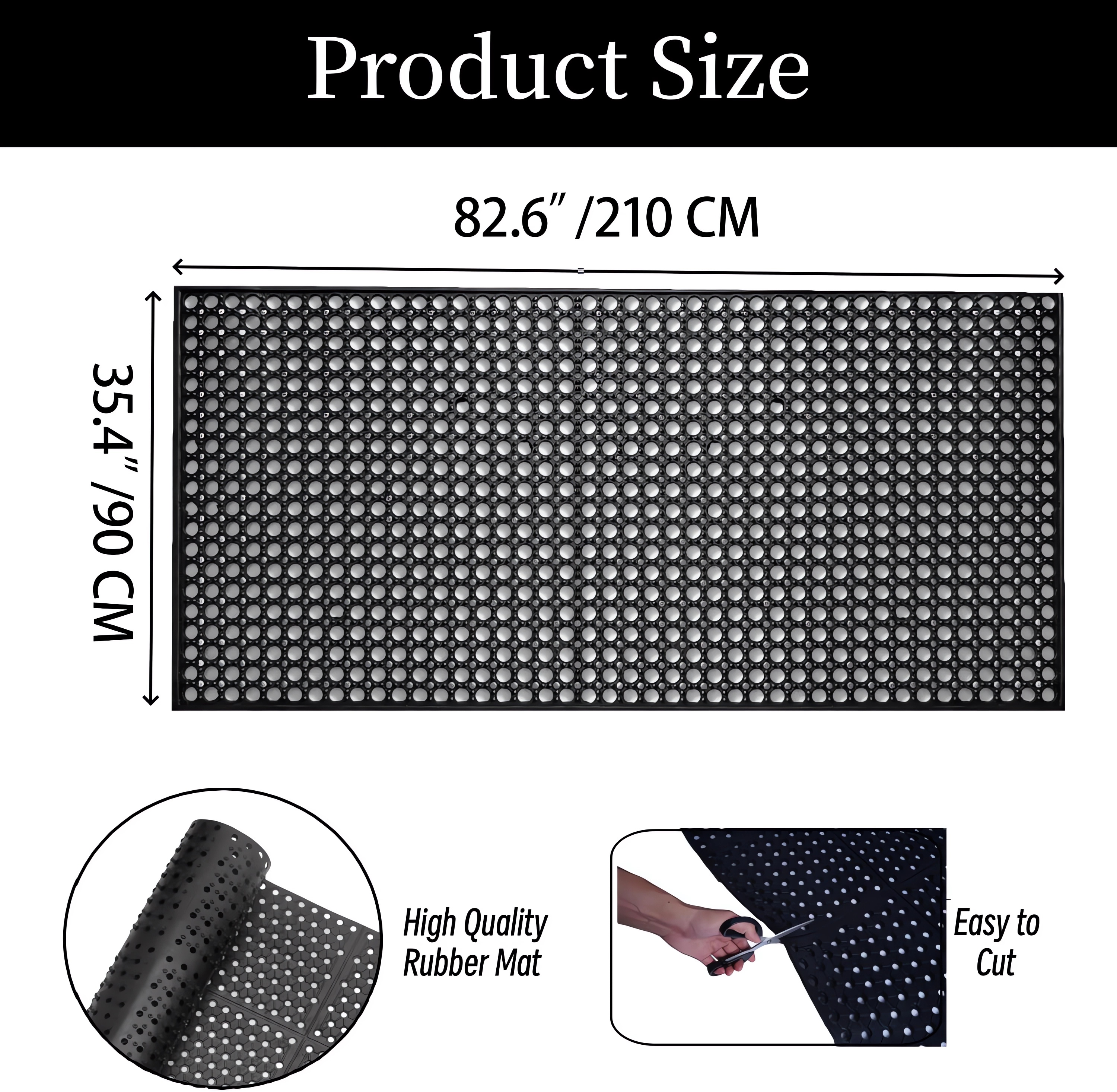 Uyoyous Anti Fatigue Rubber Floor Mat, 82.6 x 35.4 inch Kitchen Floor Mat Non-Slip Mat Utility Mat, Black