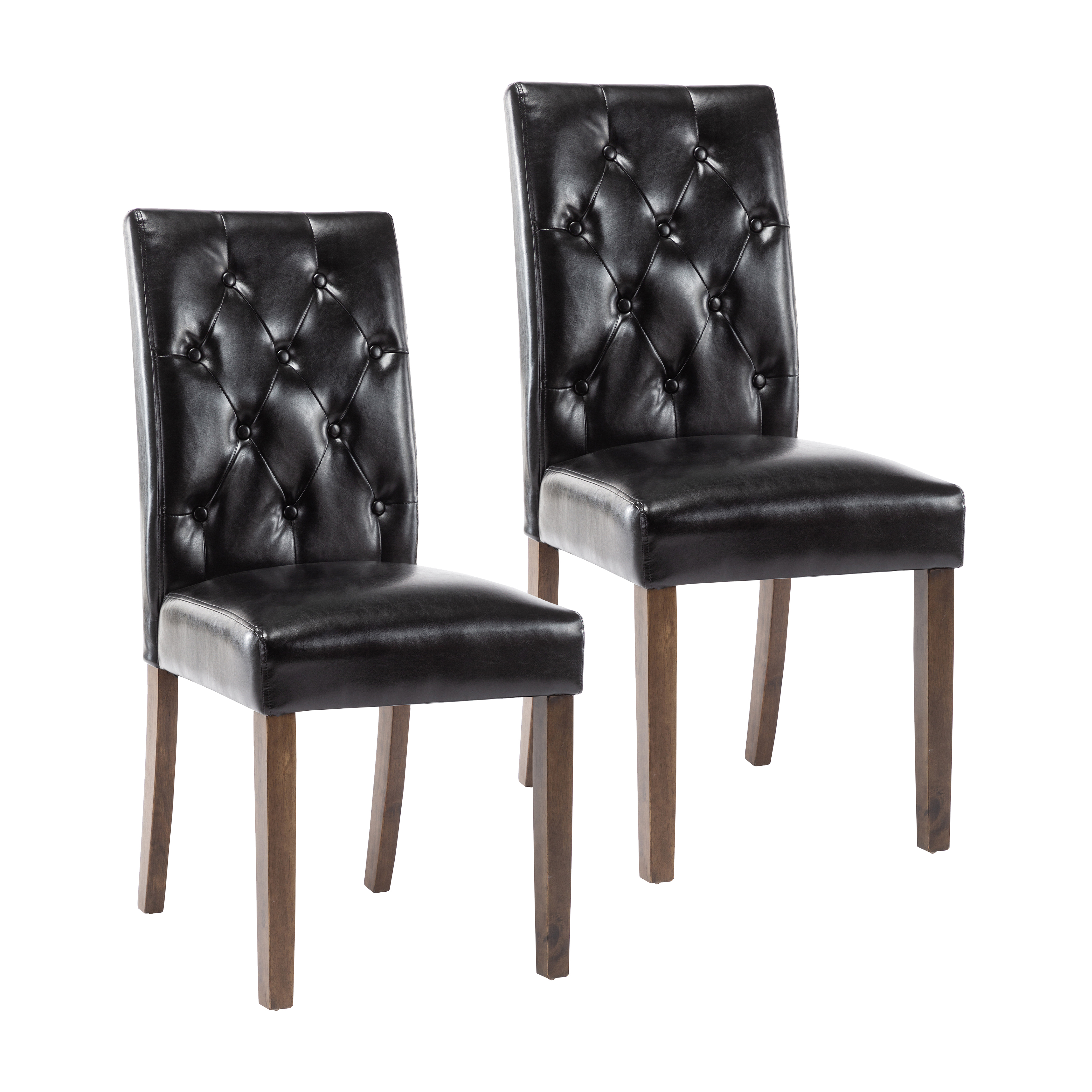 Porthos Home Hough Set Of 2 Dining Chairs With Tall Backs, Button Tufted PU Leather Upholstery And Sturdy Rubberwood Legs (Armless, Space Saving Design For Small Dining Rooms And Kitchens)