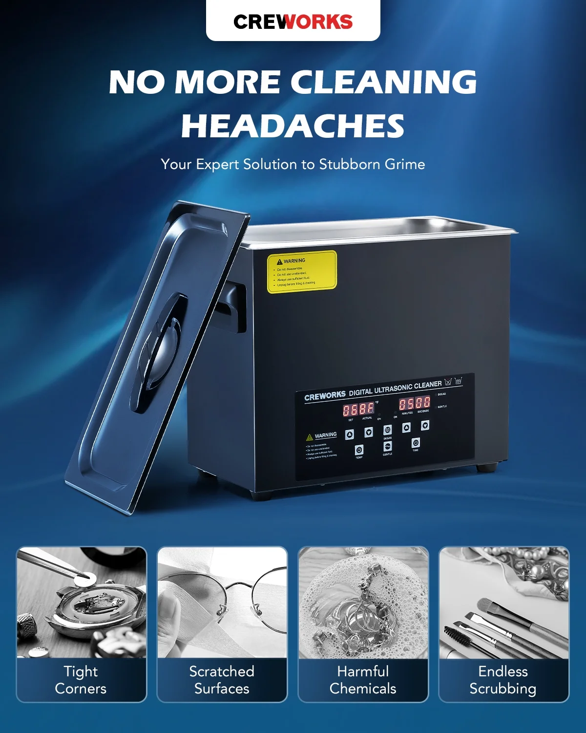 CREWORKS 6L Digital Ultrasonic Cleaner with Control Panel for Retainer & Denture