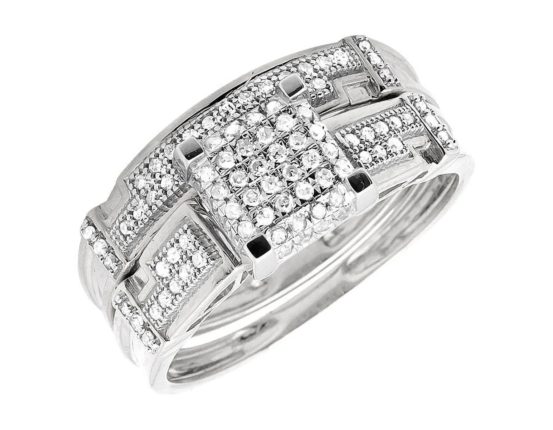 10K White Gold Square Top Real Diamond Trio Set Engagement Band Ring 0.50 Ct