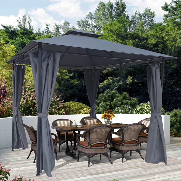 Fithood 10x10 Ft Outdoor Patio Garden Gazebo Tent With Curtains,Gray