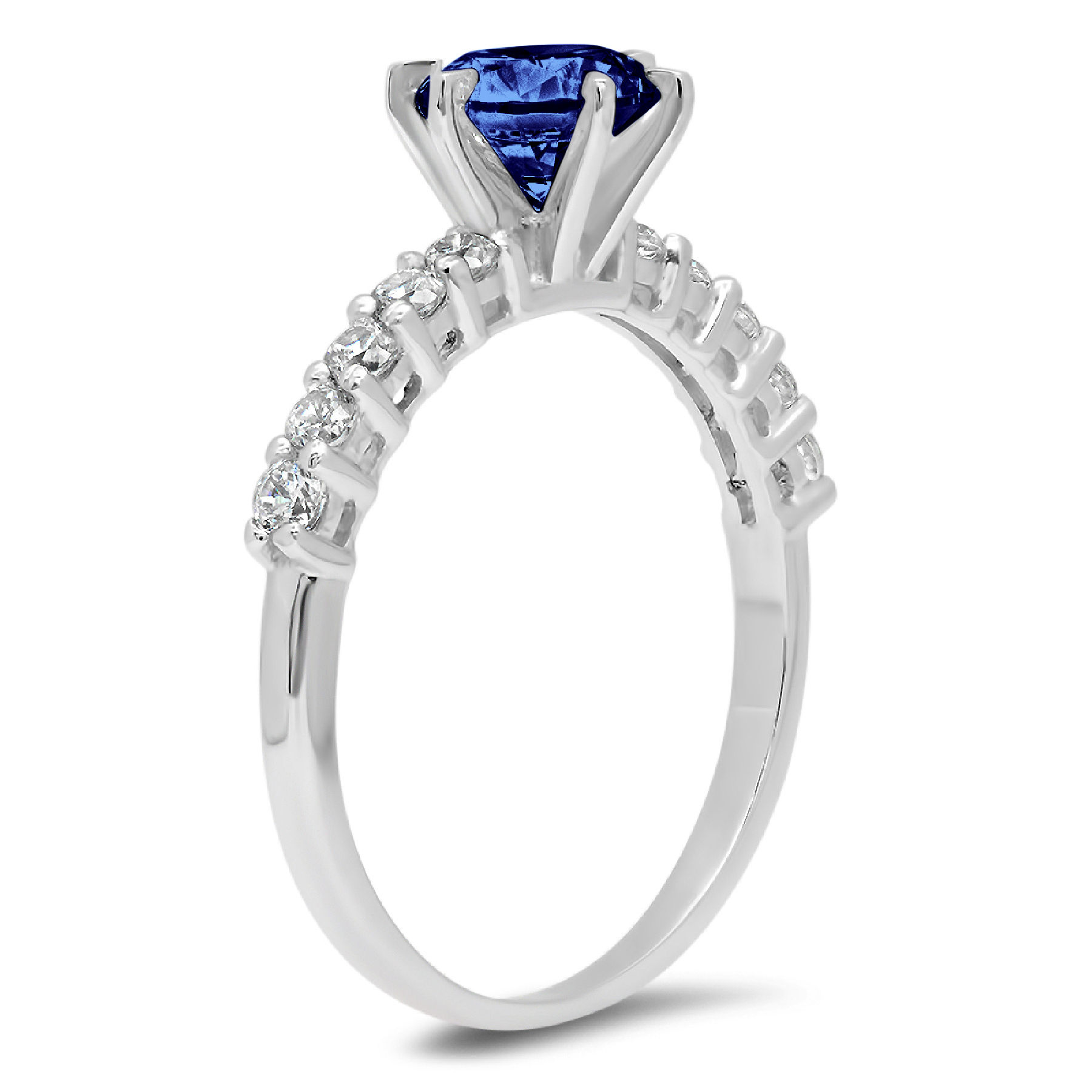 1.05ct round cut blue simulated tanzanite 14k white gold anniversary engagement ring size 10.5