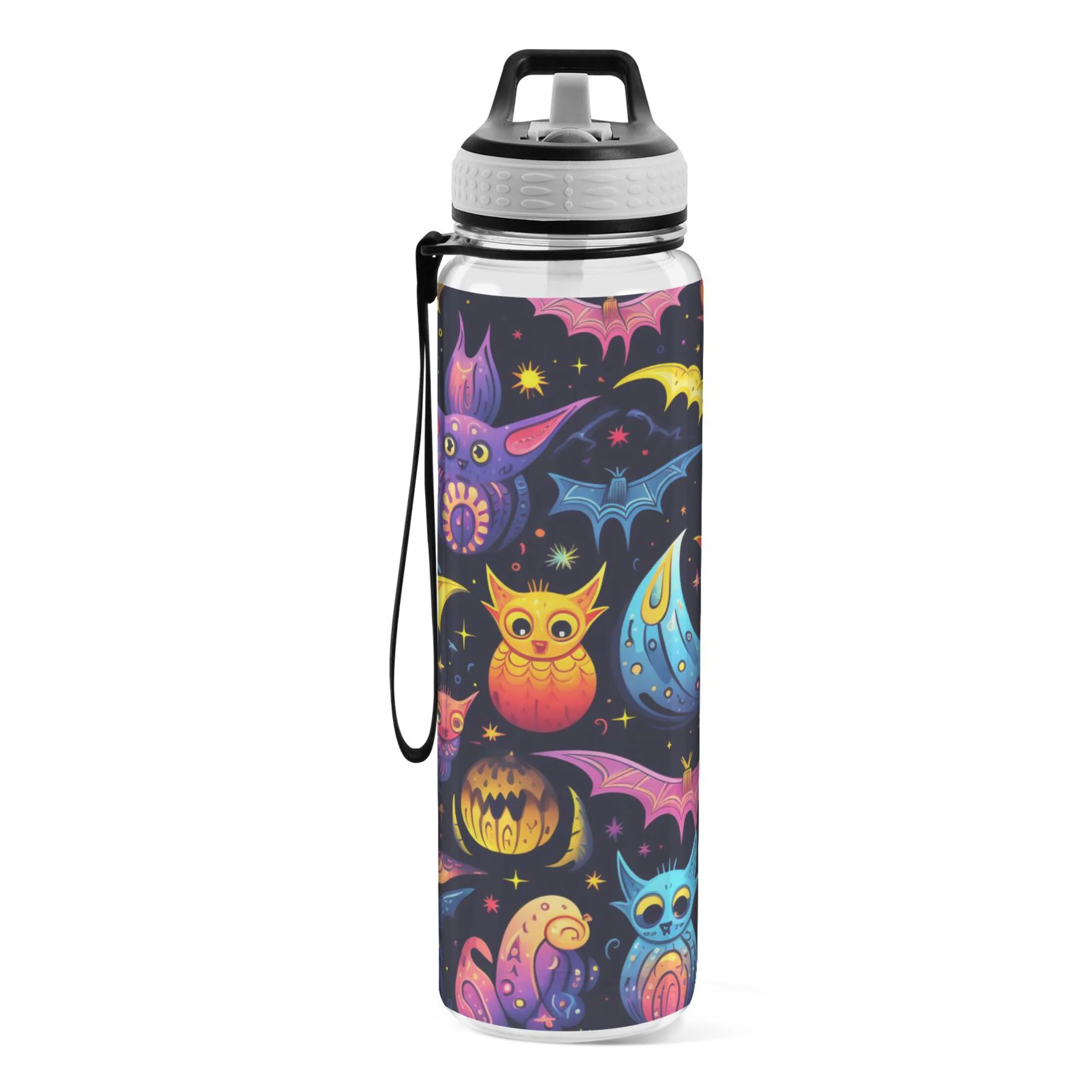 Owls and Bats Magic Devil 32oz Sports Water Bottles Leakproof Tritan Bottle with Straw BPA Free Clear Bottle for Fitness Gym Outdoor Cycling