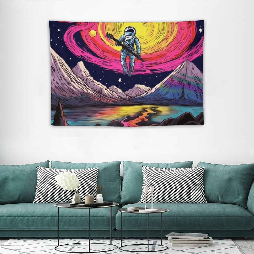 Chilfamy  UFO Astronaut Tapestry, Unique Fun Alien Astronaut Galaxy Space Wall Art Tapestries, Starry Sky Forest Mountain Tapestries Wall Hanging Decor for Living Room Bedroom 60x40 Inch