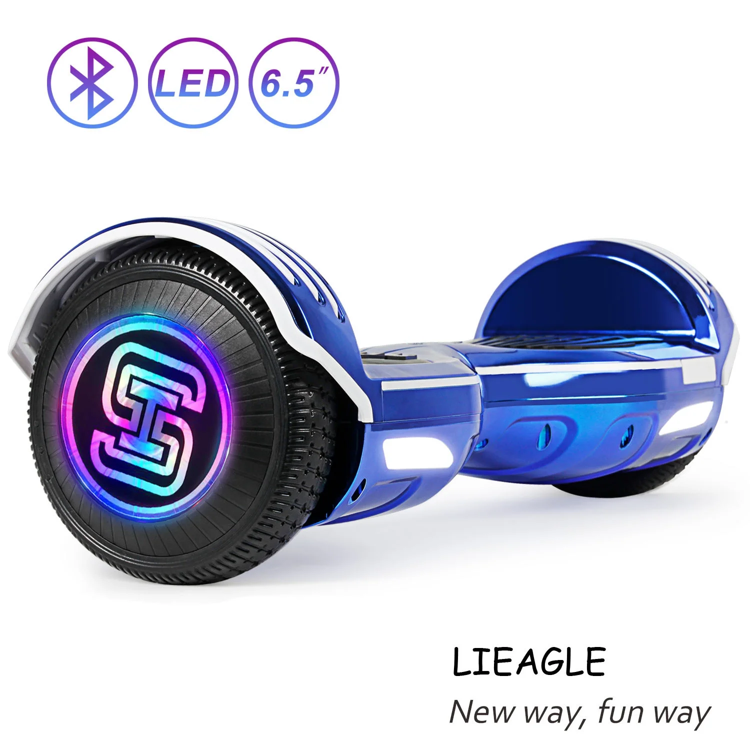 LIEAGLE Hoverboard with Bluetooth Speaker 6.5” Two Wheels Colorful Flash Self Balancing Scooter, Blue
