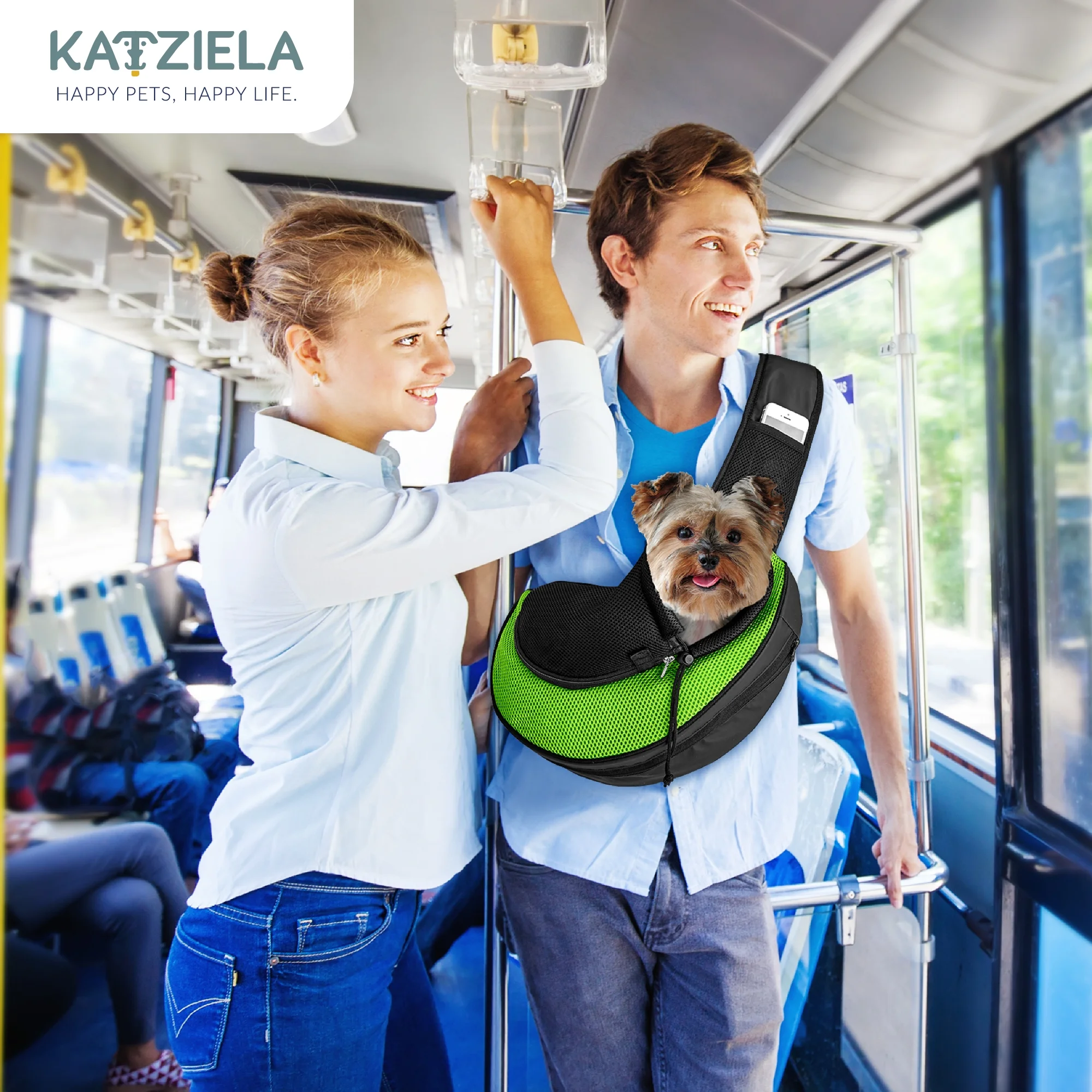 Katziela Pet Carrier Sling Bag, Airline Approved, Green