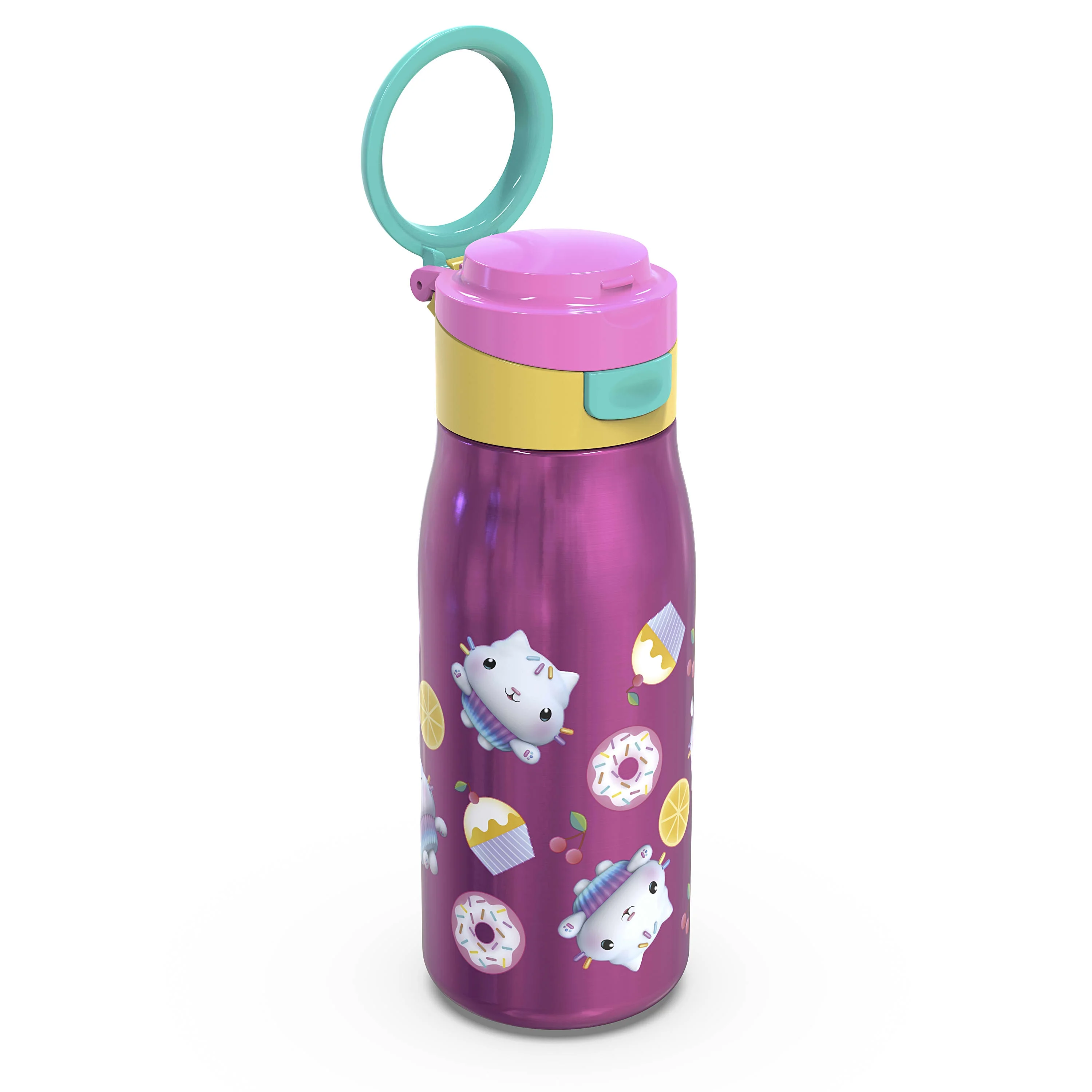 Zak Designs Gabbys Dollhouse 13.5 ounce Vacuum Insulated Stainless Steel Water Bottle, Gabby and Friends