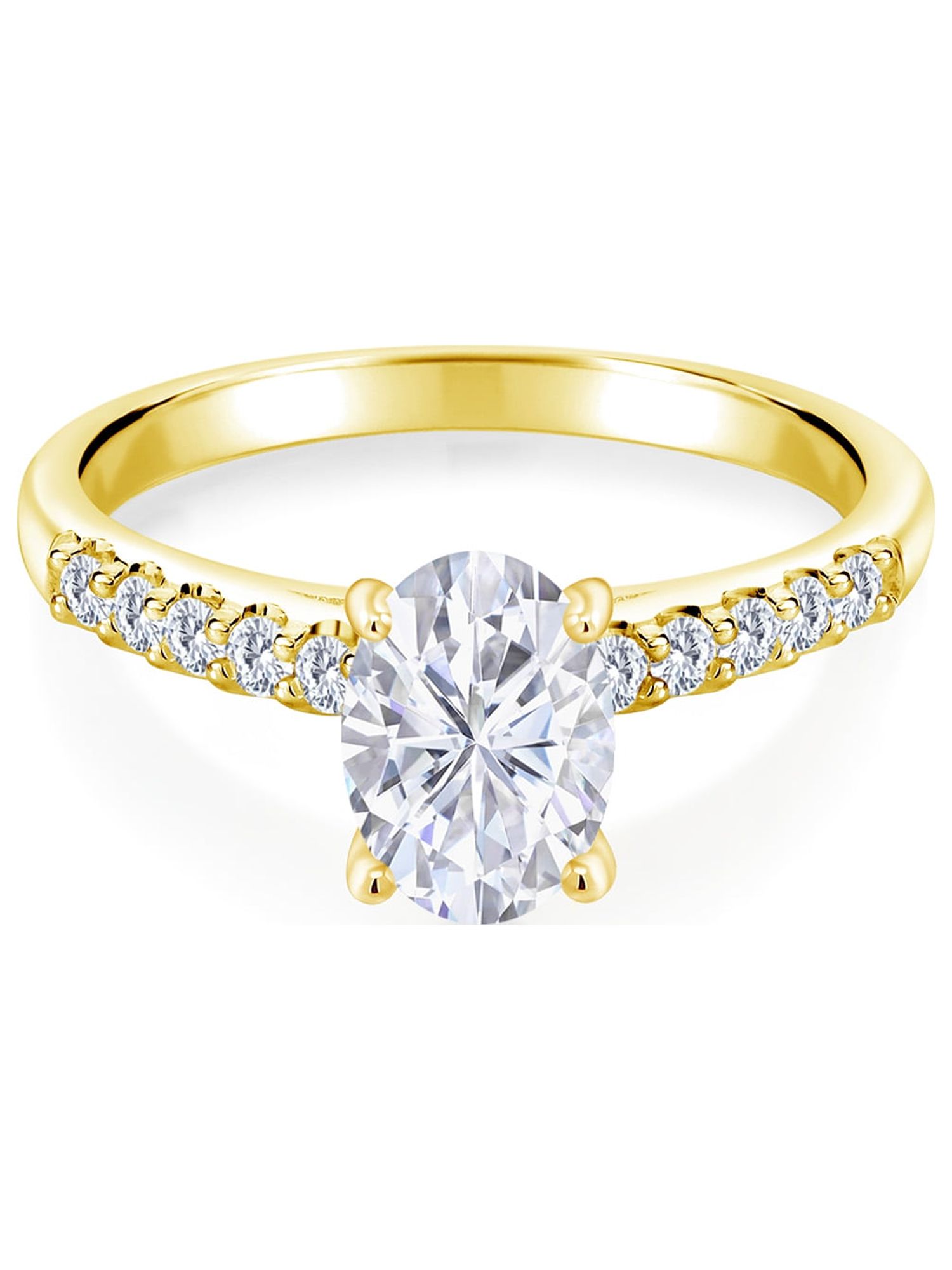 Gem Stone King 10K Yellow Gold G/H Lab Grown Diamond Ring Set with Oval Moissanite (2.30 Cttw)