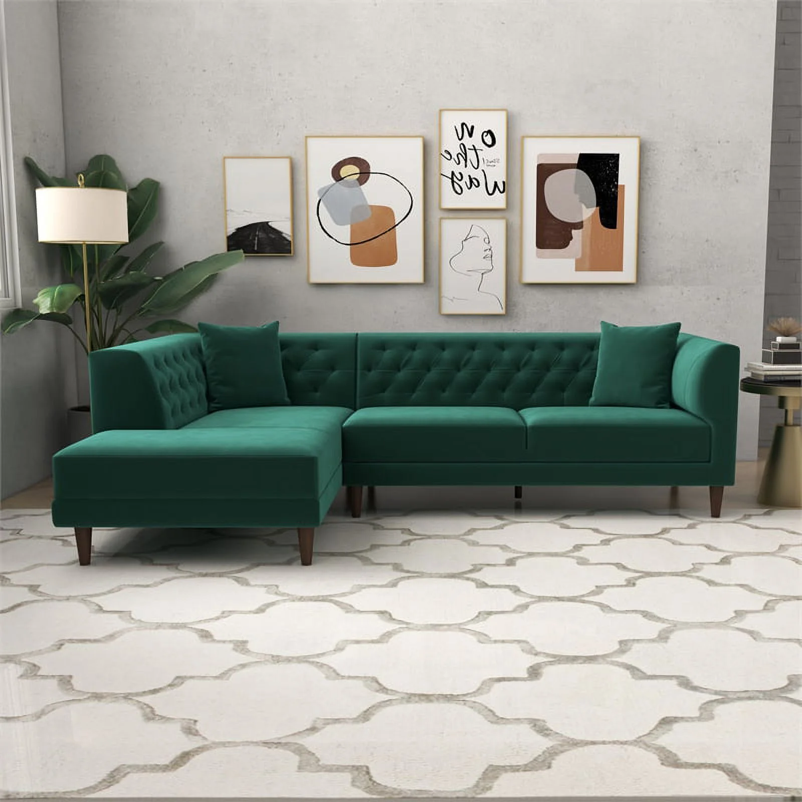 Calvon Green Velvet Modern Living Room Corner Sectional Sofa